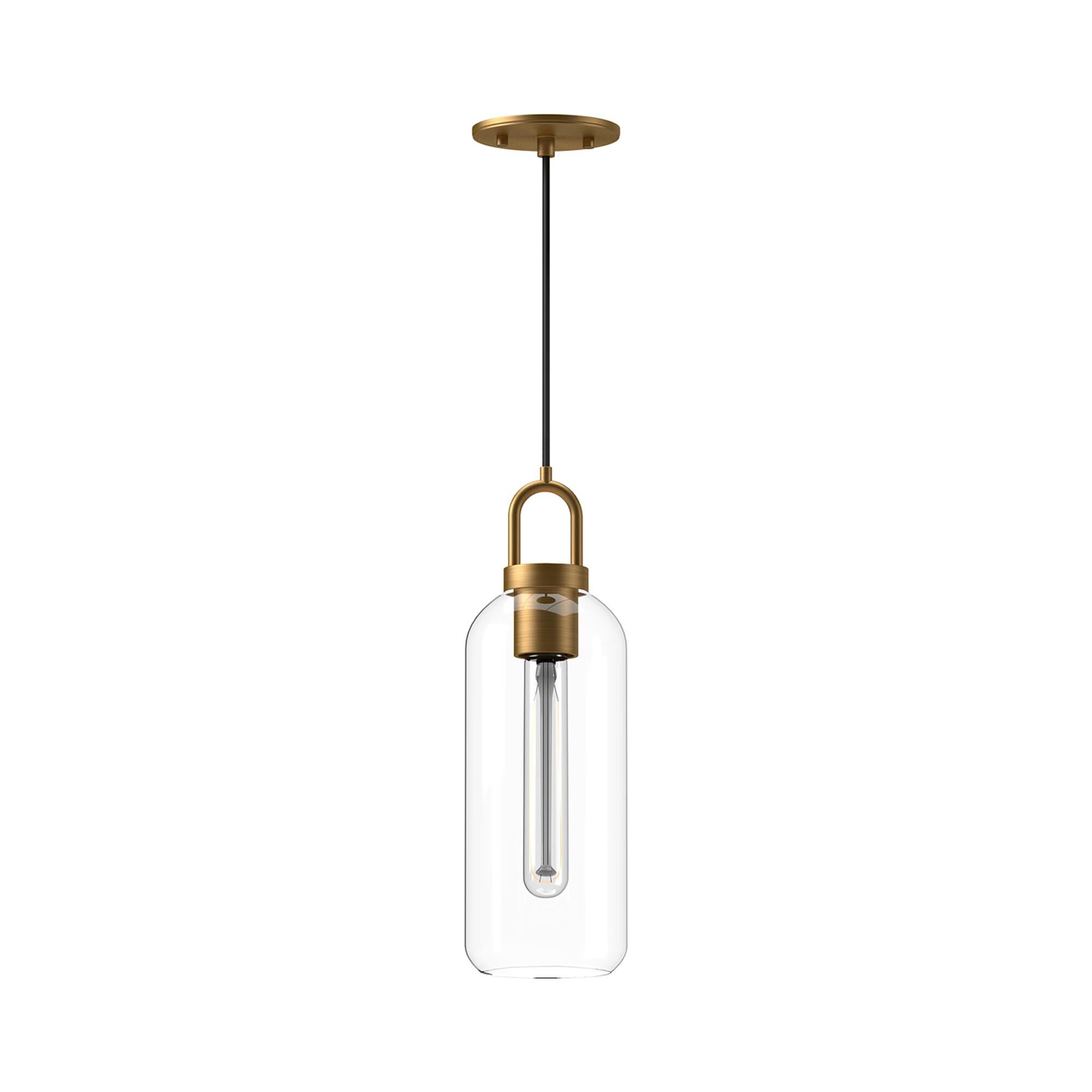 Shown in Aged Gold finish and Clear glass and Black Braided Cord accent