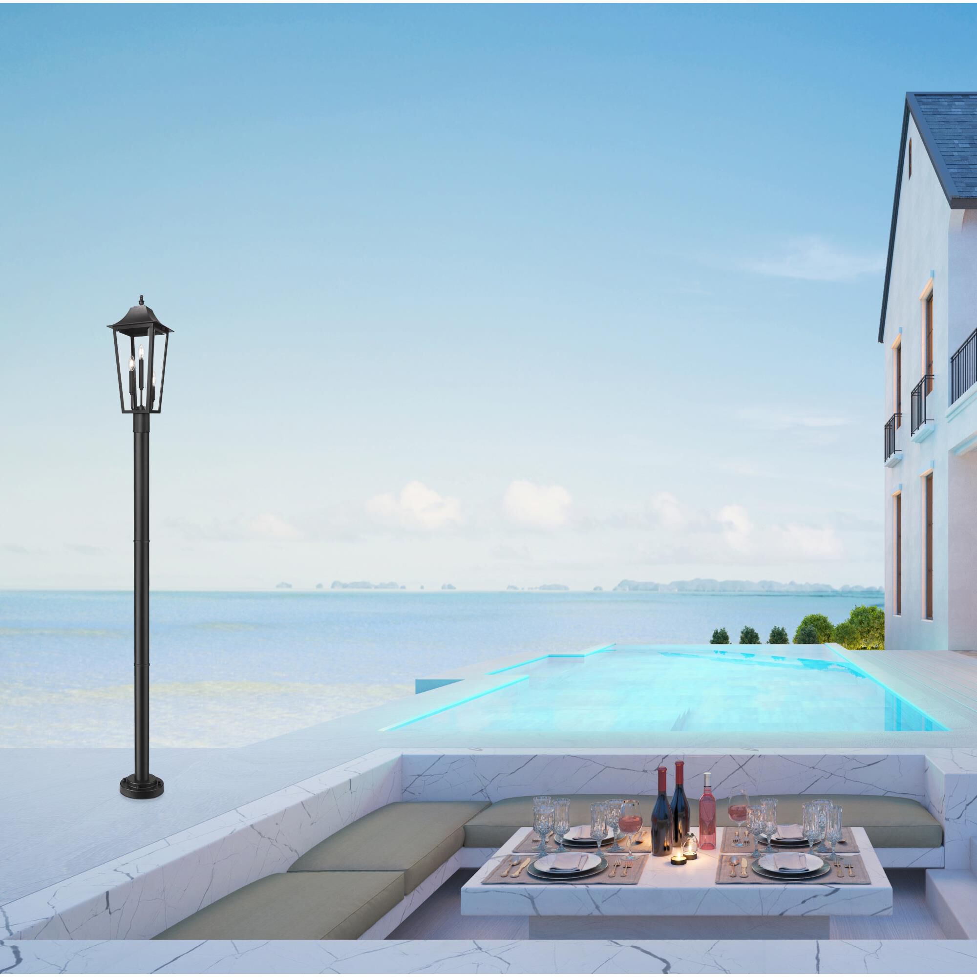 Shown in Black finish and Clear Beveled glass and Clear Beveled shade