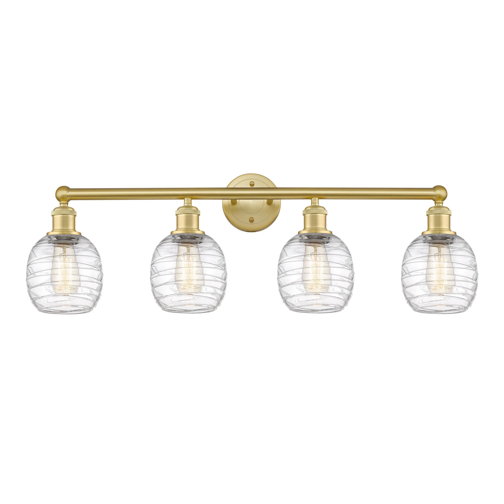 Shown in Satin Gold finish and Deco Swirl glass