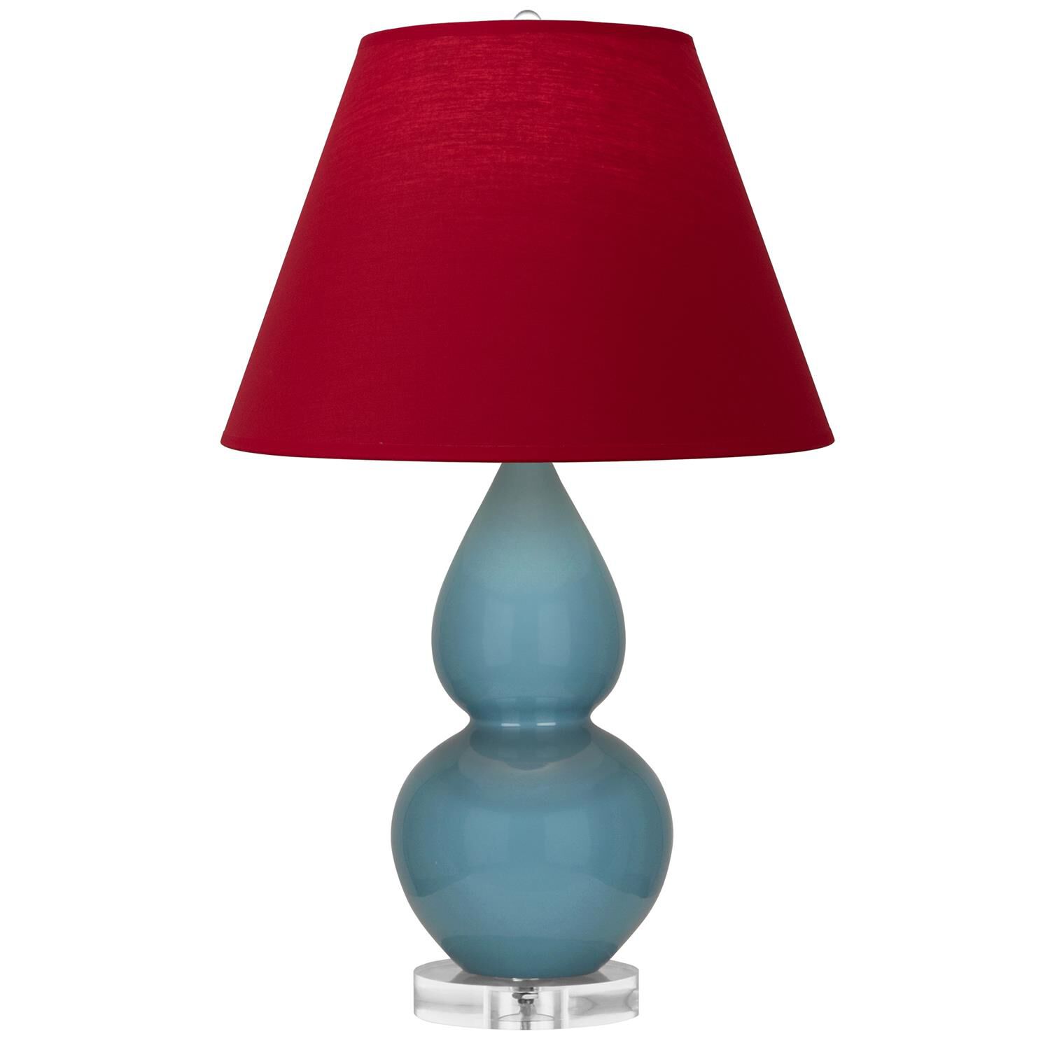 Shown in Steel Blue finish and Rose Red with Ink Black Lining shade and Lucite accent