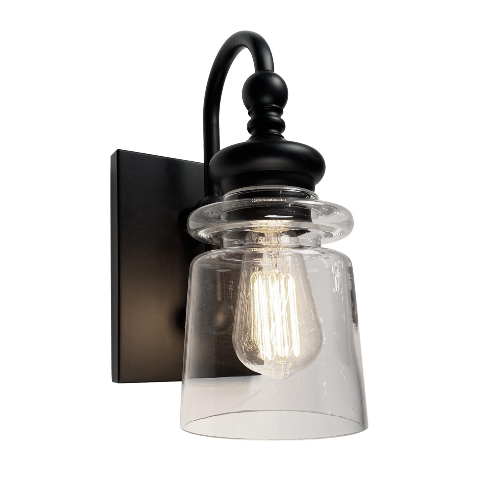 Shown in Black & Brass finish and Glass shade