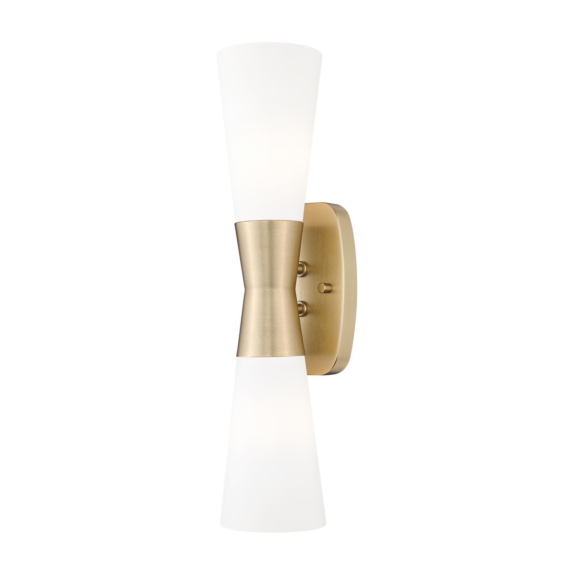 Shown in Modern Gold finish and White Opal glass