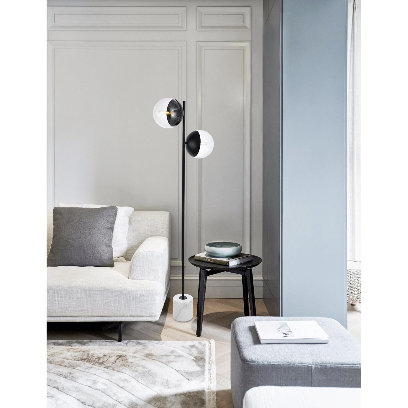 Shown in Black finish and Clear glass