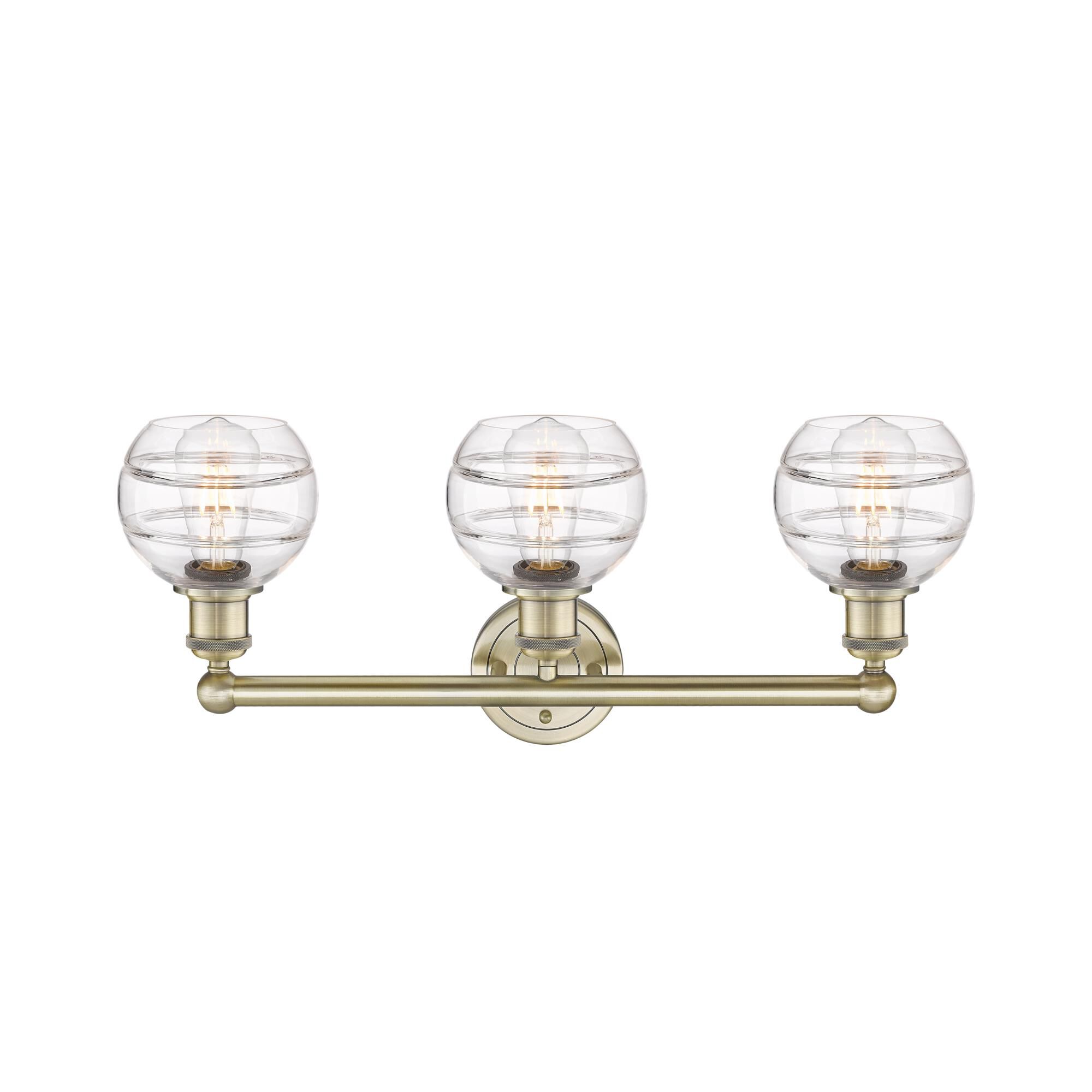 Shown in Antique Brass finish and Clear glass