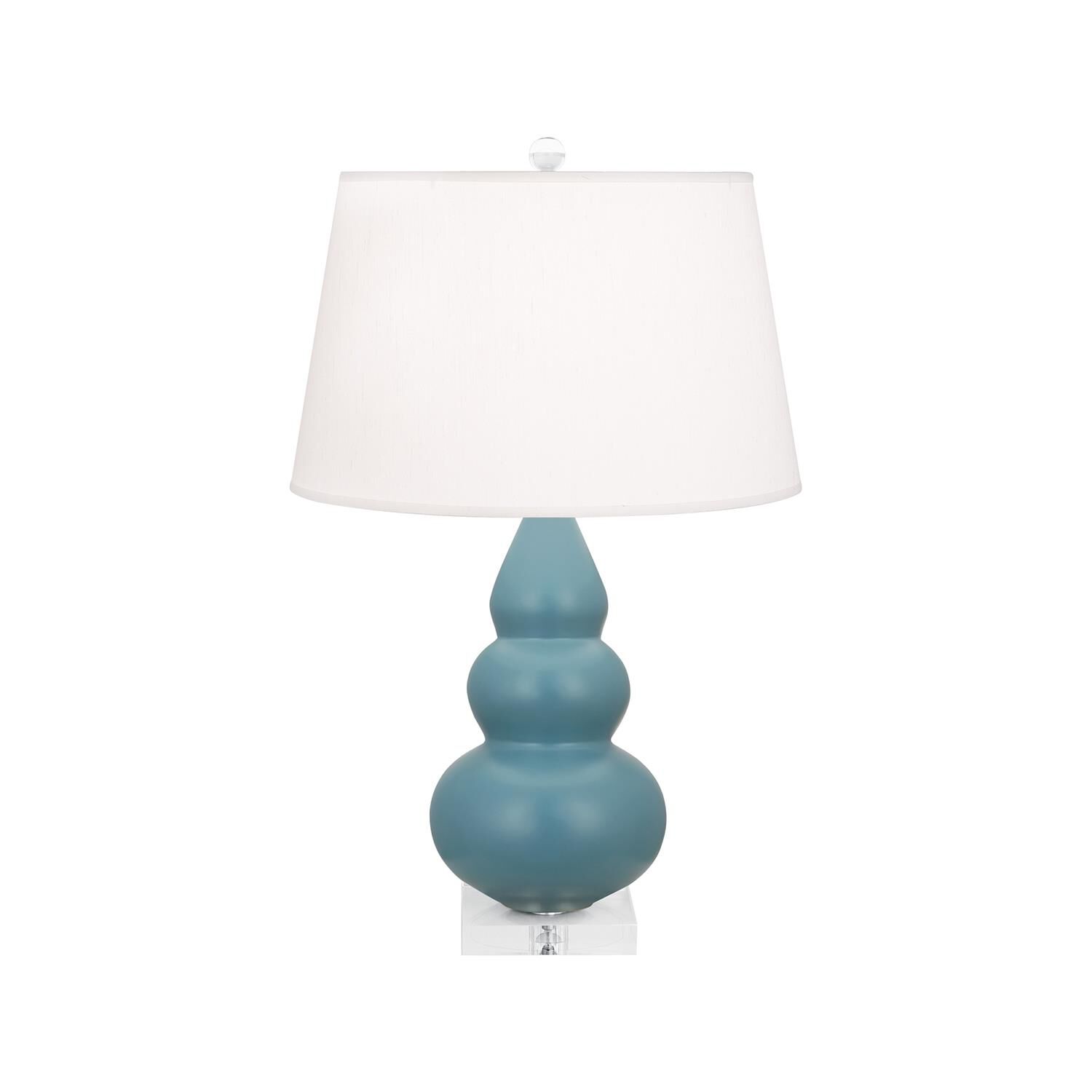 Shown in Matte Steel Blue finish and Pearl shade and Lucite accent