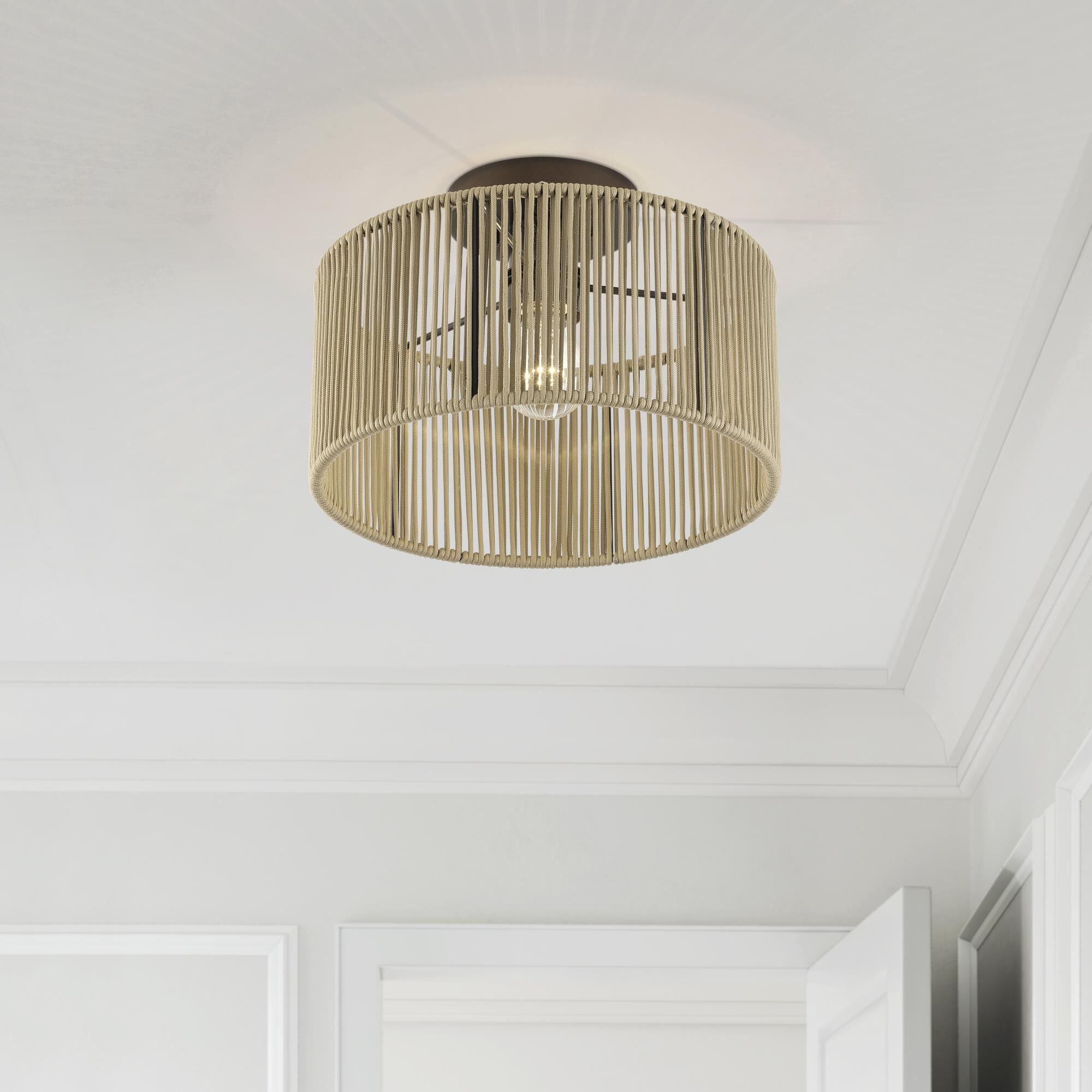Shown in English Bronze finish and Hand-Woven Venetian Gold Color Polyester Rope shade