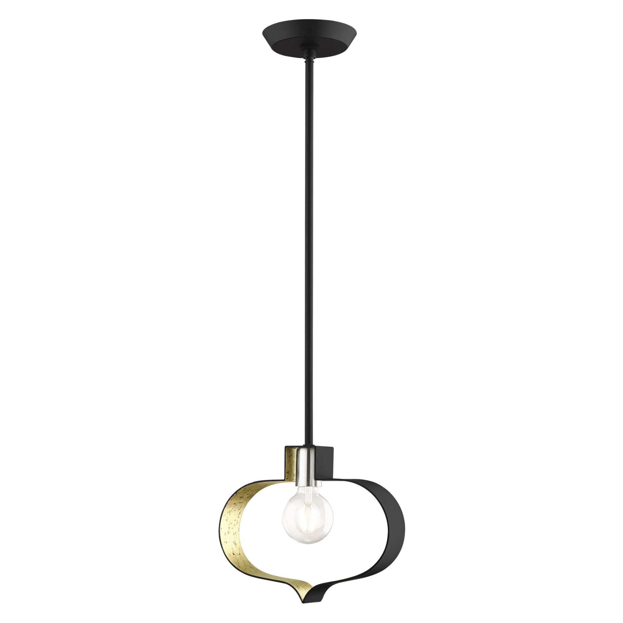 Shown in Black With Brushed Nickel Accents finish and Black Shade With Winter Gold Finish Inside glass and Black  With Winter Gold Finish Inside shade