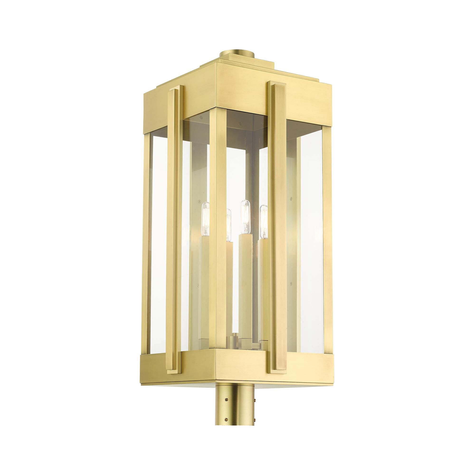 Shown in Natural Brass finish and Clear glass