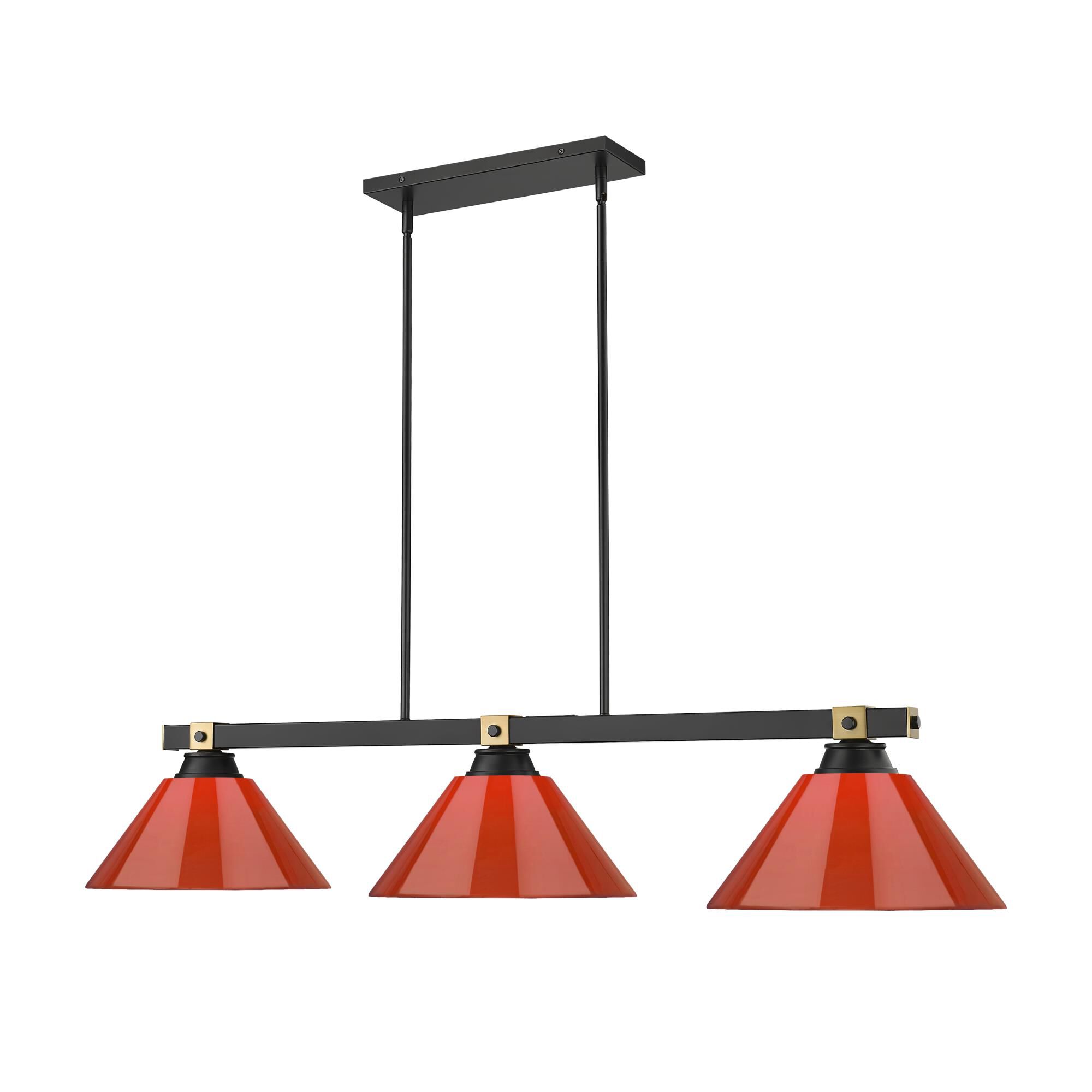 Shown in Matte Black + Rubbed Brass finish and Burgundy glass and Burgundy shade