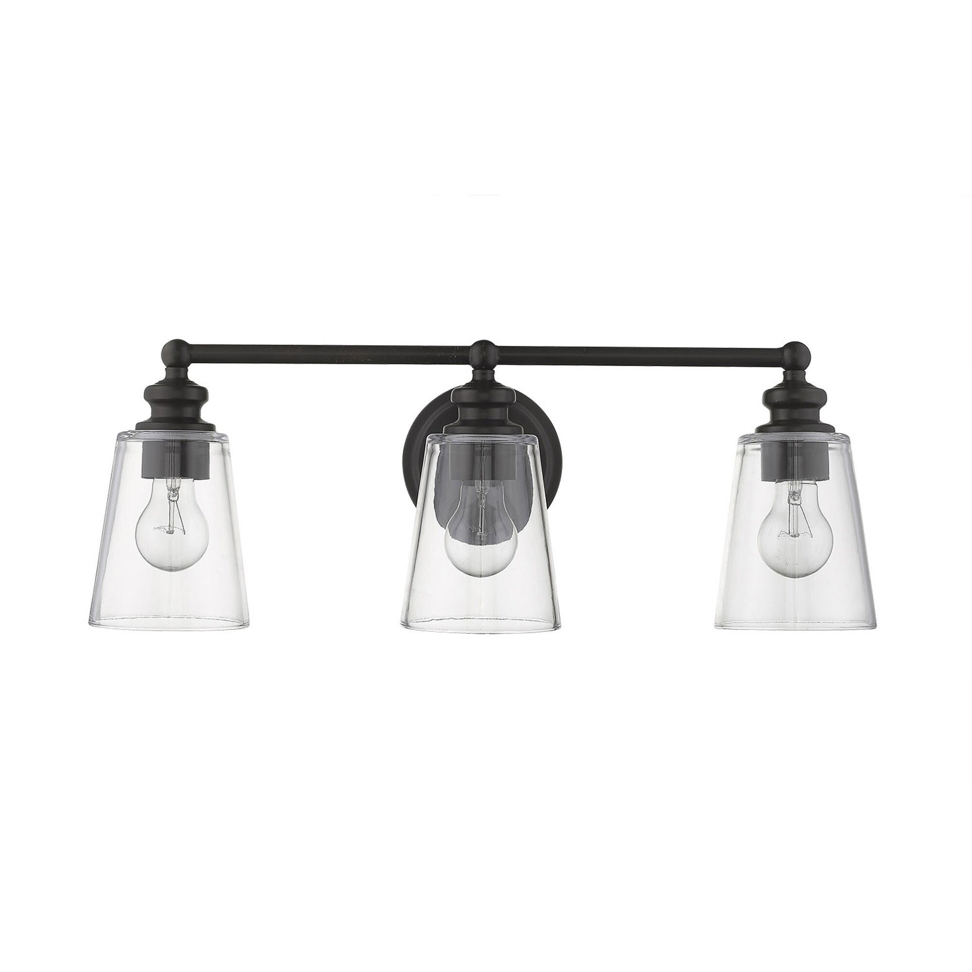 Shown in Oil-Rubbed Bronze finish and Clear glass and Clear, Cone Shaped Glass shade