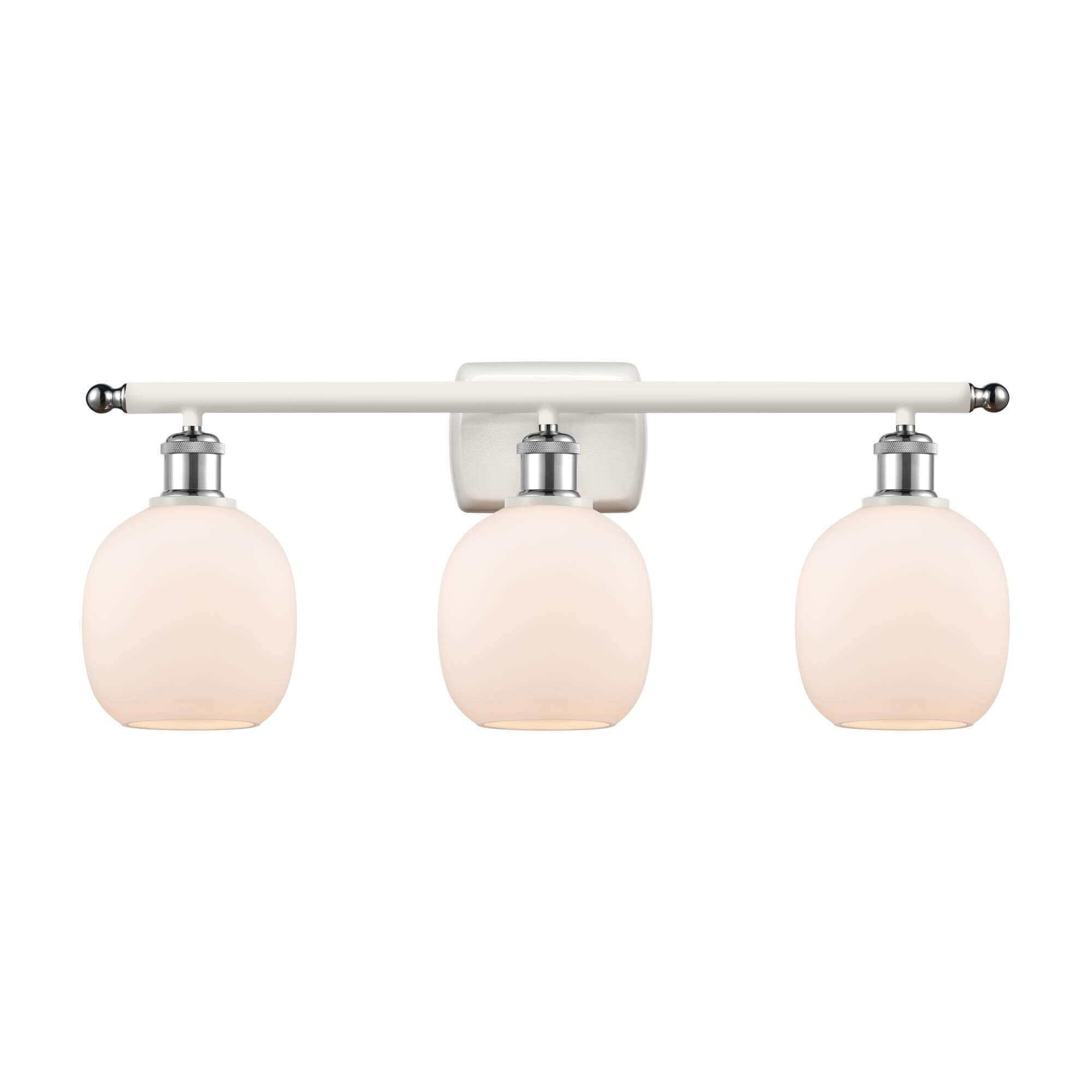 Shown in White And Polished Chrome finish and Sphere glass and Glass shade and Polished Chrome accent