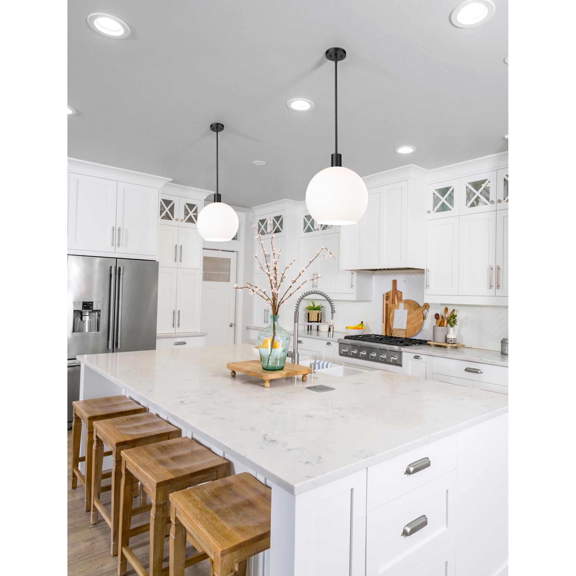 Shown in Matte Black finish and White glass and White shade