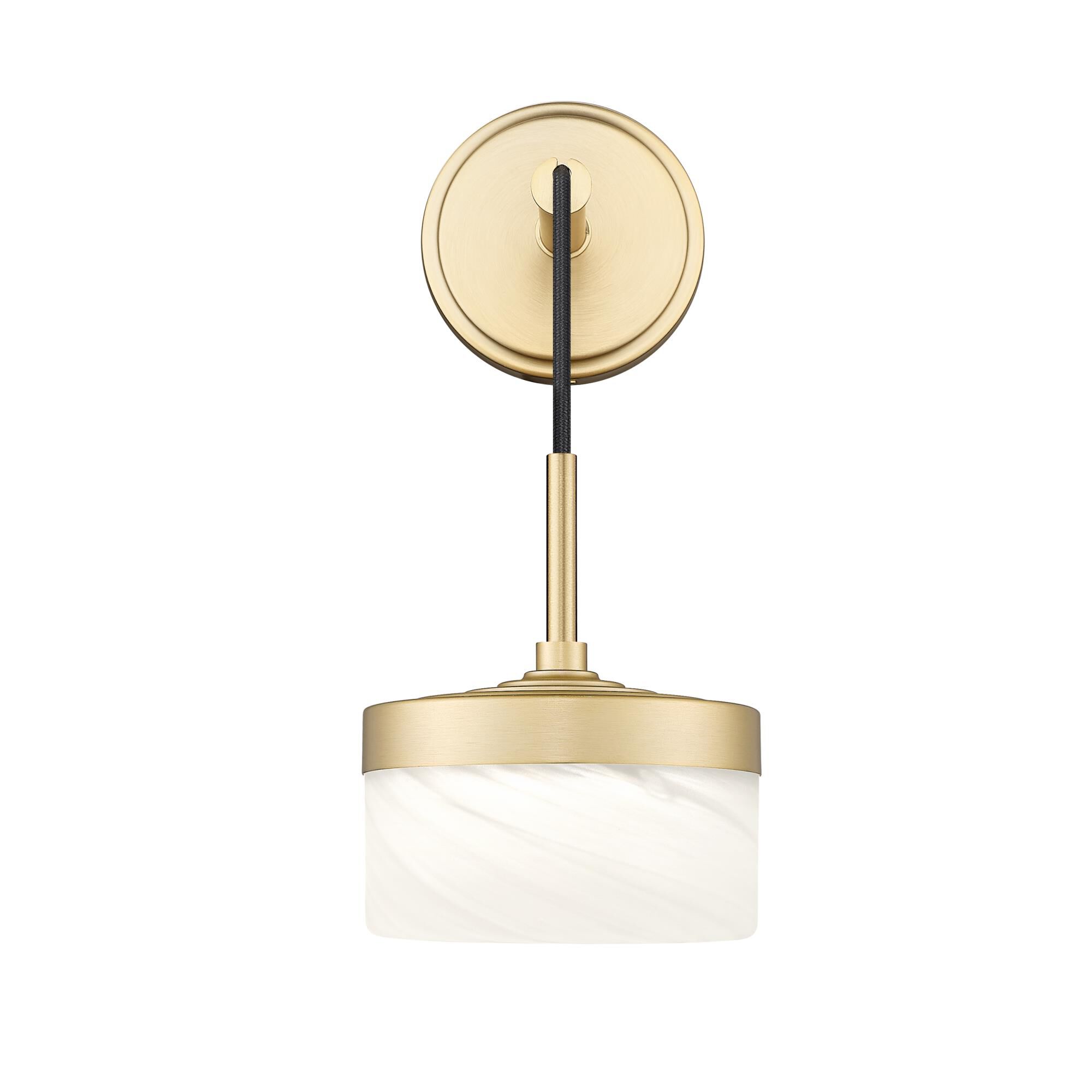 Shown in Modern Gold finish and Feathered White glass