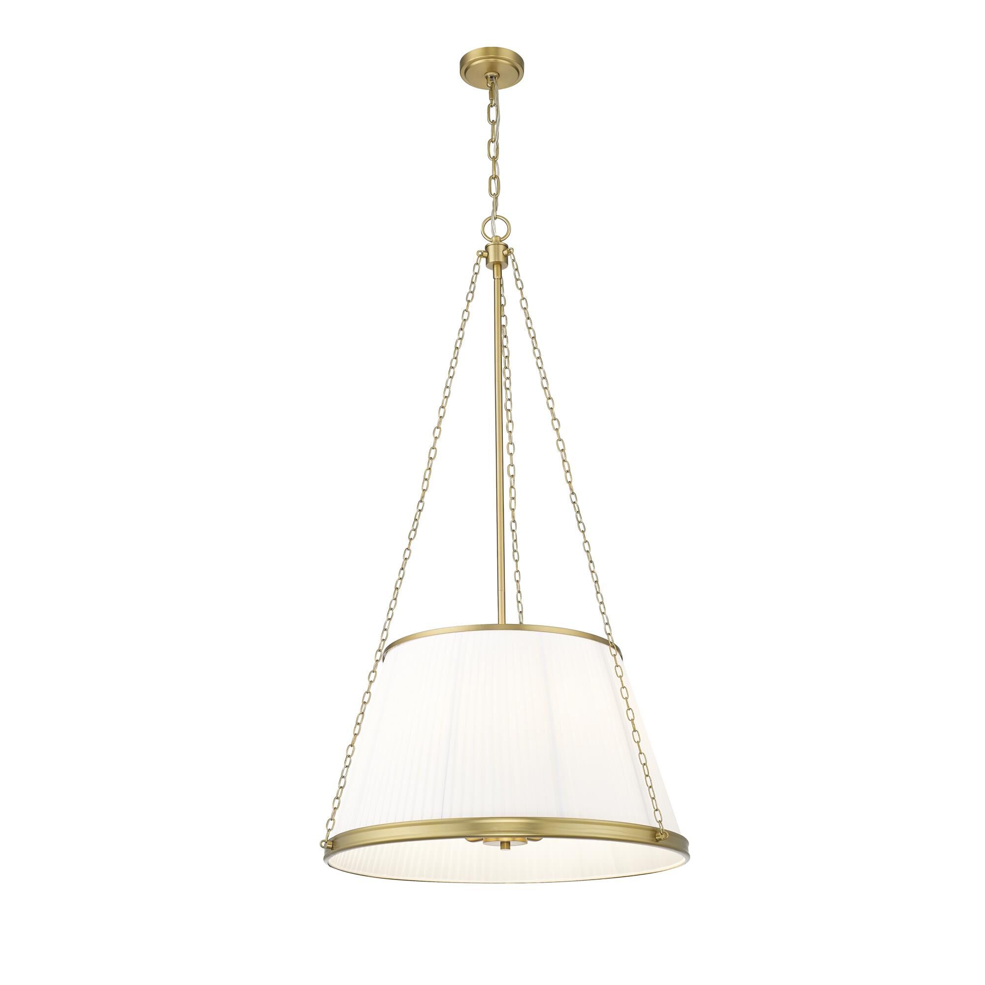 Shown in Modern Gold finish and White glass and White shade