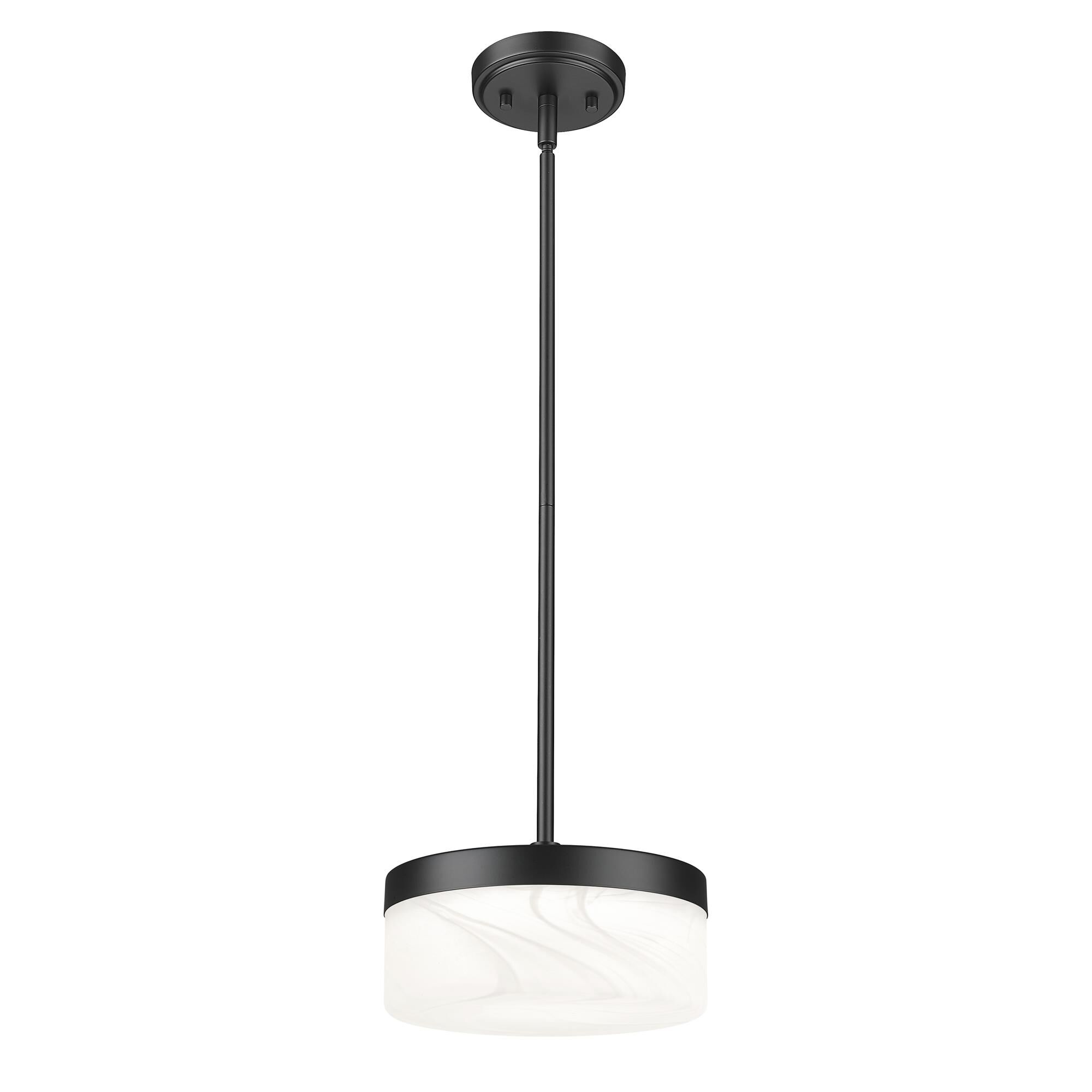 Shown in Matte Black finish and Feathered White glass