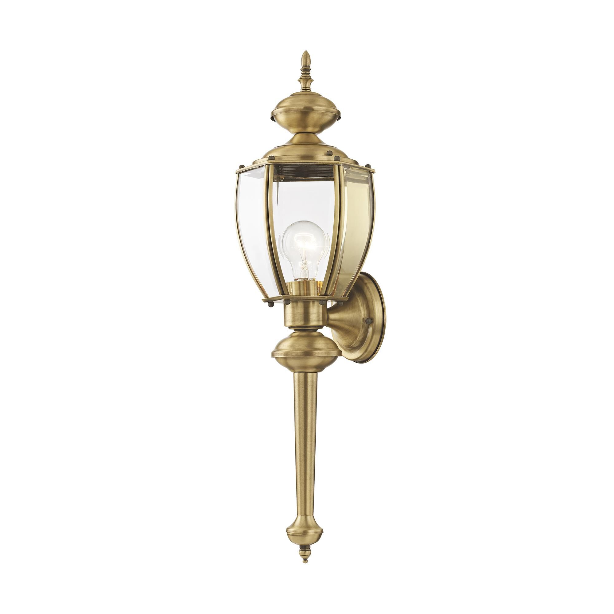 Shown in Antique Brass finish and Clear Beveled glass
