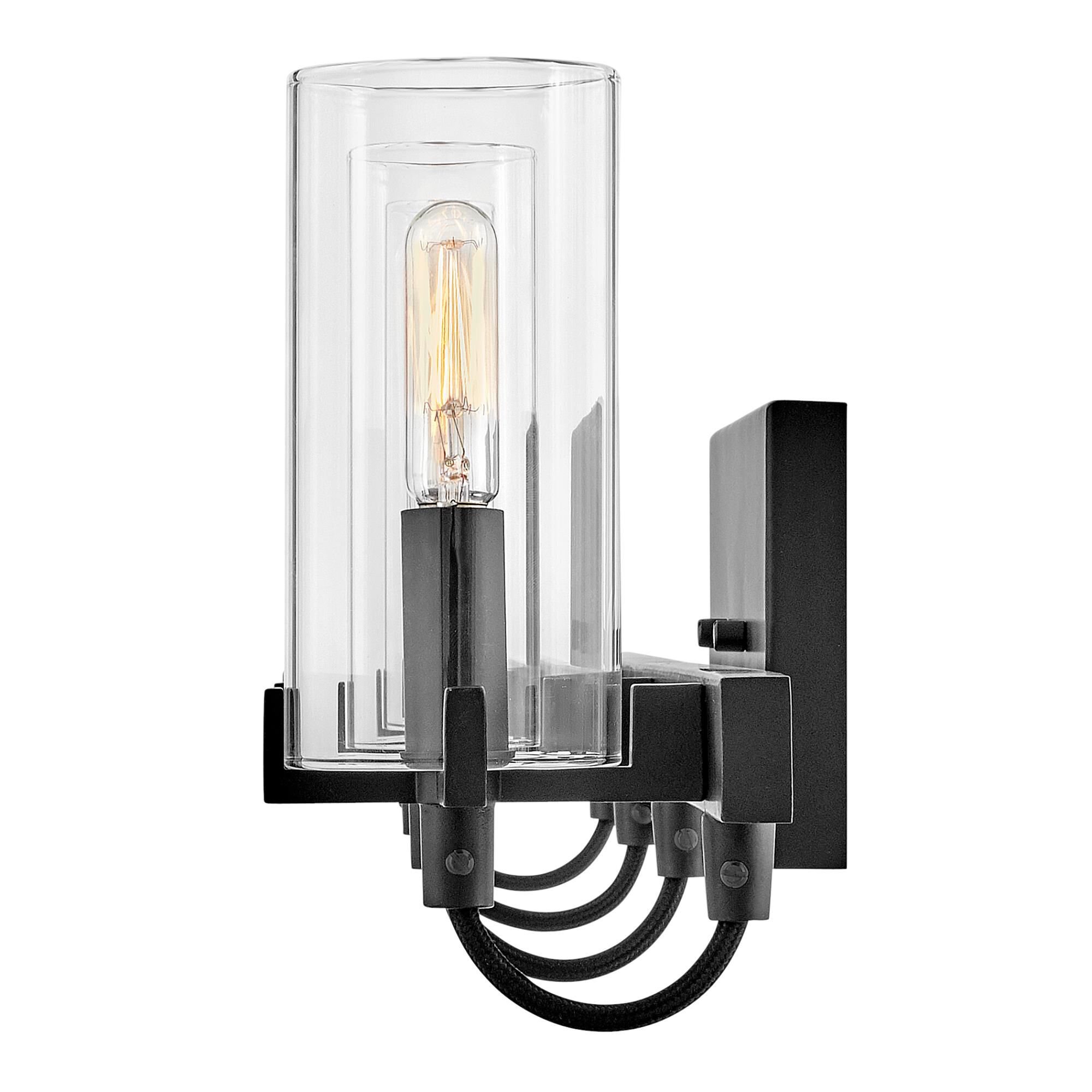 Shown in Black finish and Clear glass