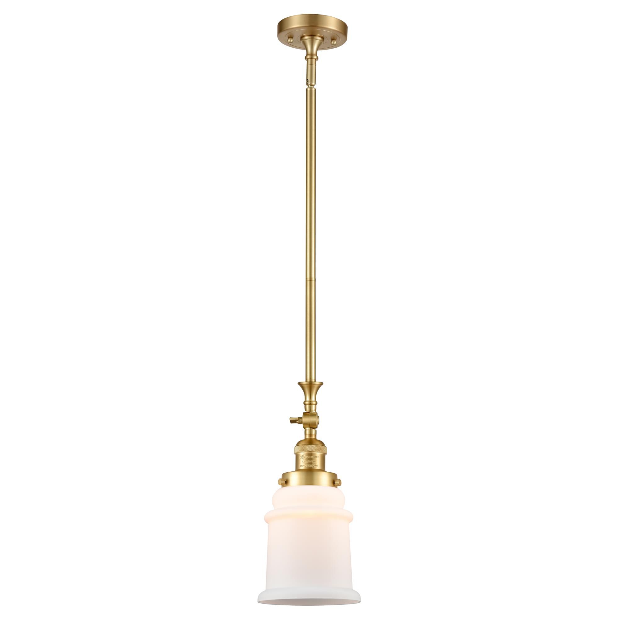 Shown in Satin Gold finish and Matte White Canton glass