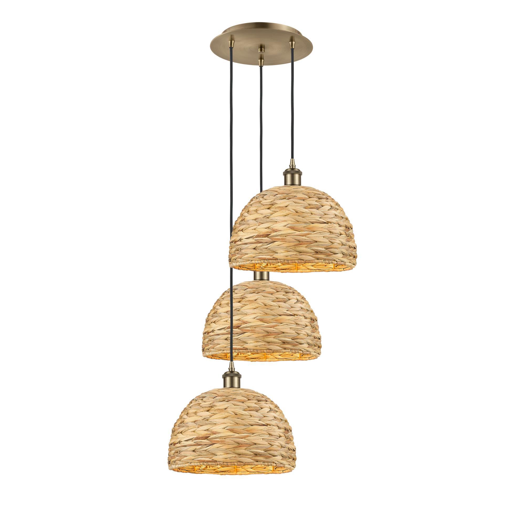 Shown in Antique Brass finish and Natural shade