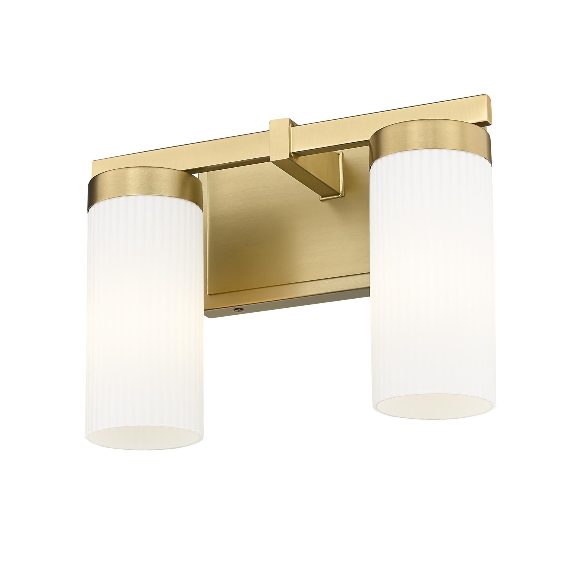 Shown in Modern Gold finish and White glass and White shade