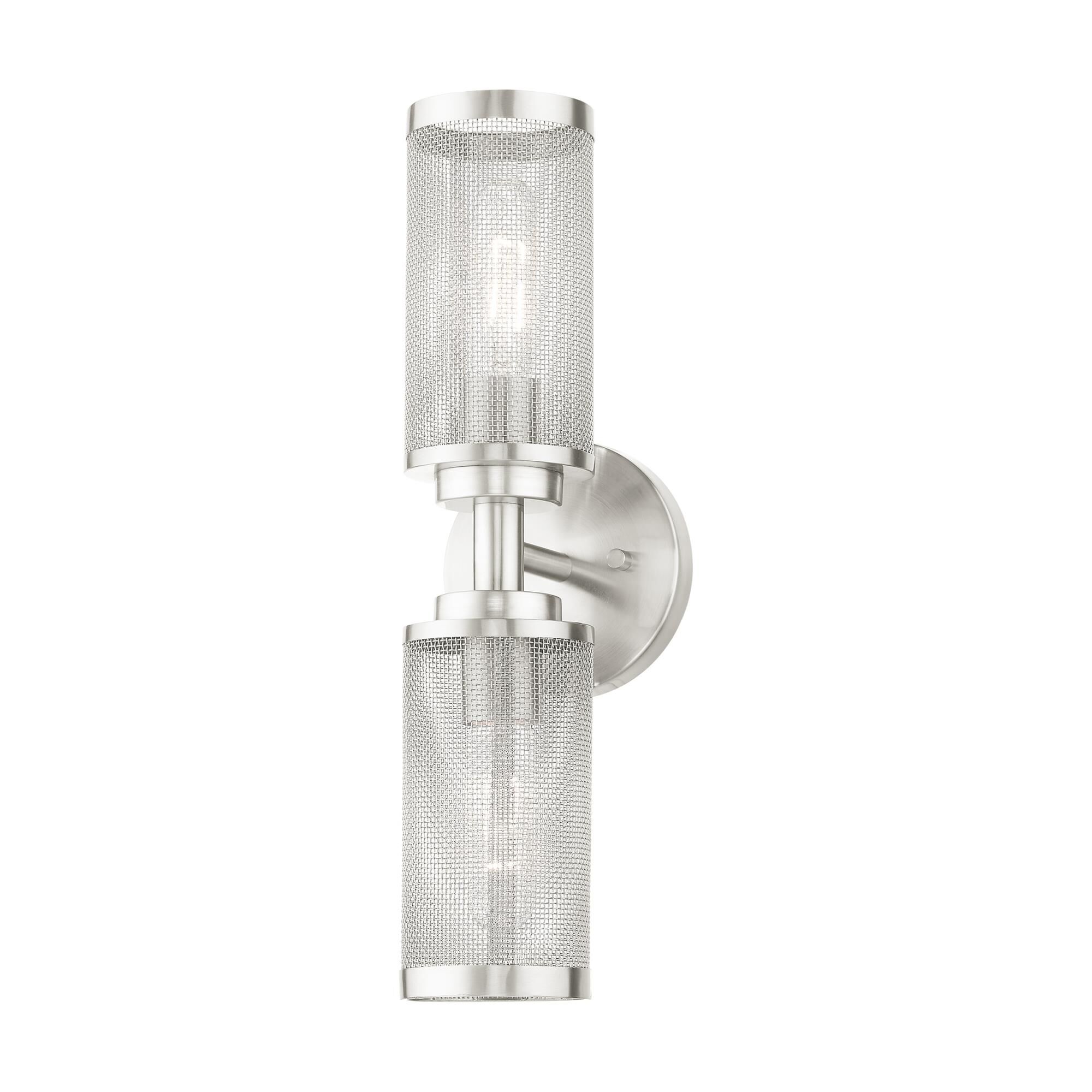 Shown in Brushed Nickel finish and Brushed Nickel Stainless Steel Mesh Shade glass and Brushed Nickel Stainless Steel Mesh shade