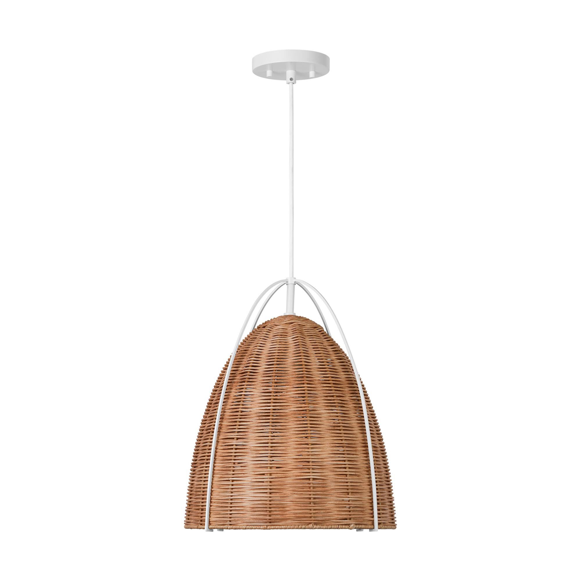 Shown in Matte White finish and Blonde Rattan shade