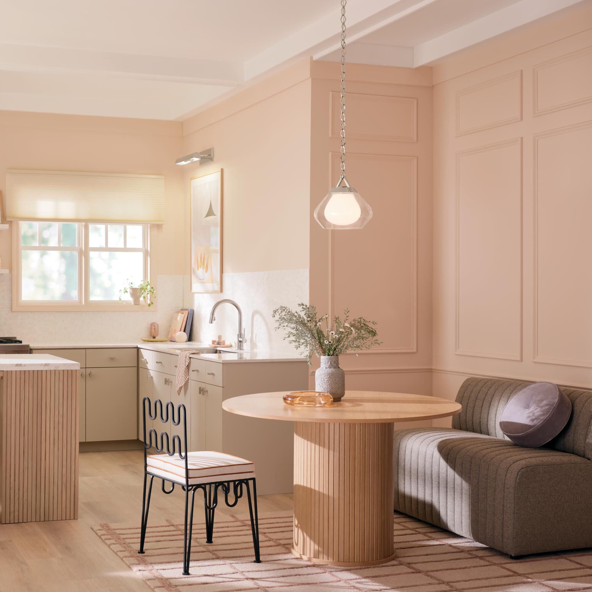 Shown in Polished Nickel finish and Clear Outer Glass with Opal Interior glass