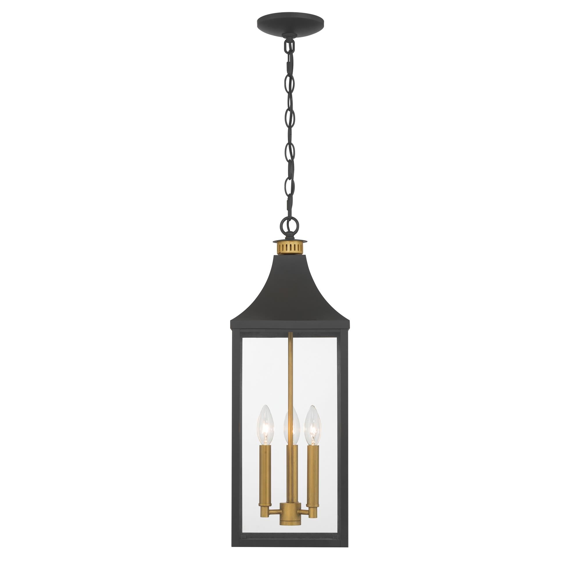 Shown in Dark Matte Black and Painted Legacy Brass finish and Clear glass