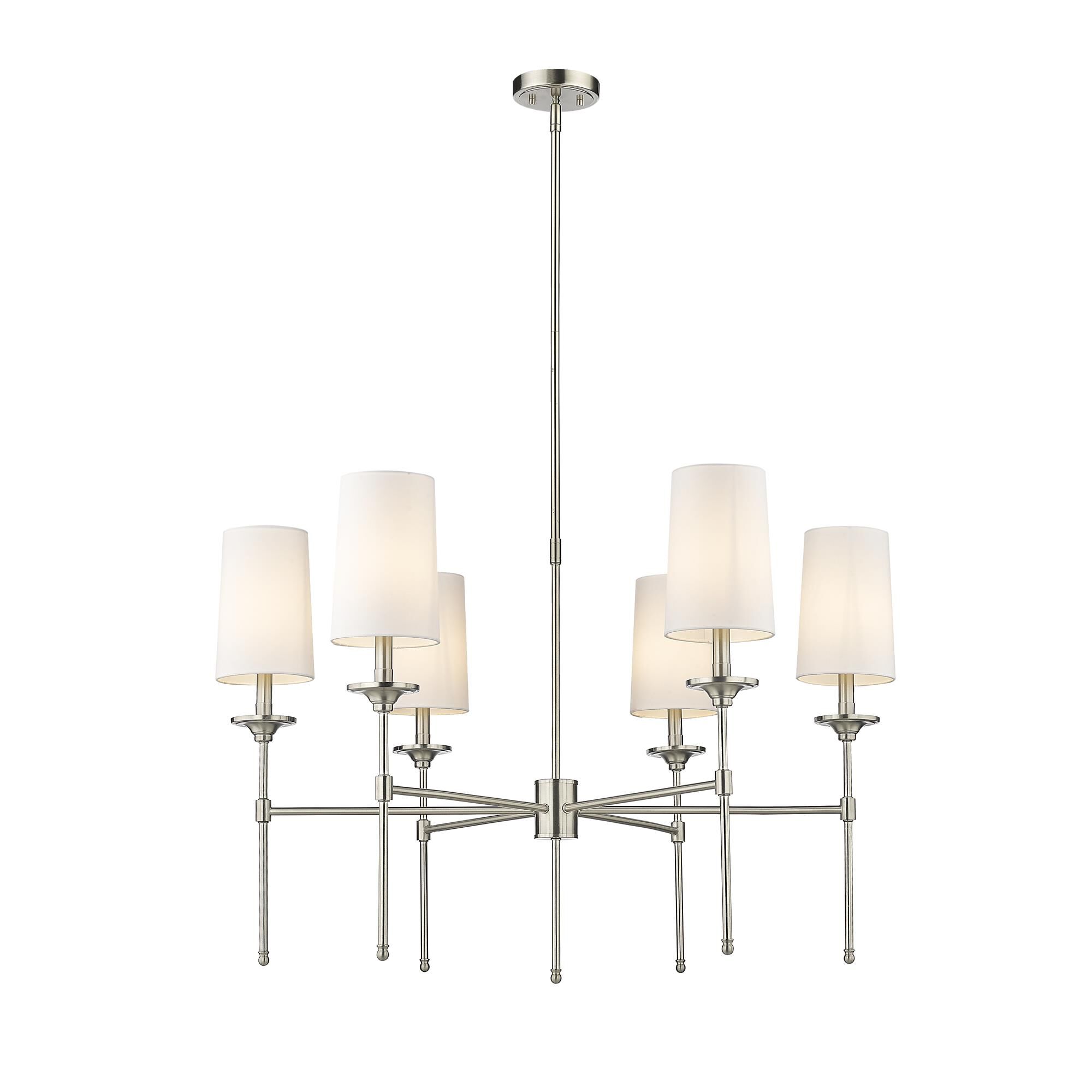 Shown in Brushed Nickel finish and Cloth Cover glass and Cloth Cover shade