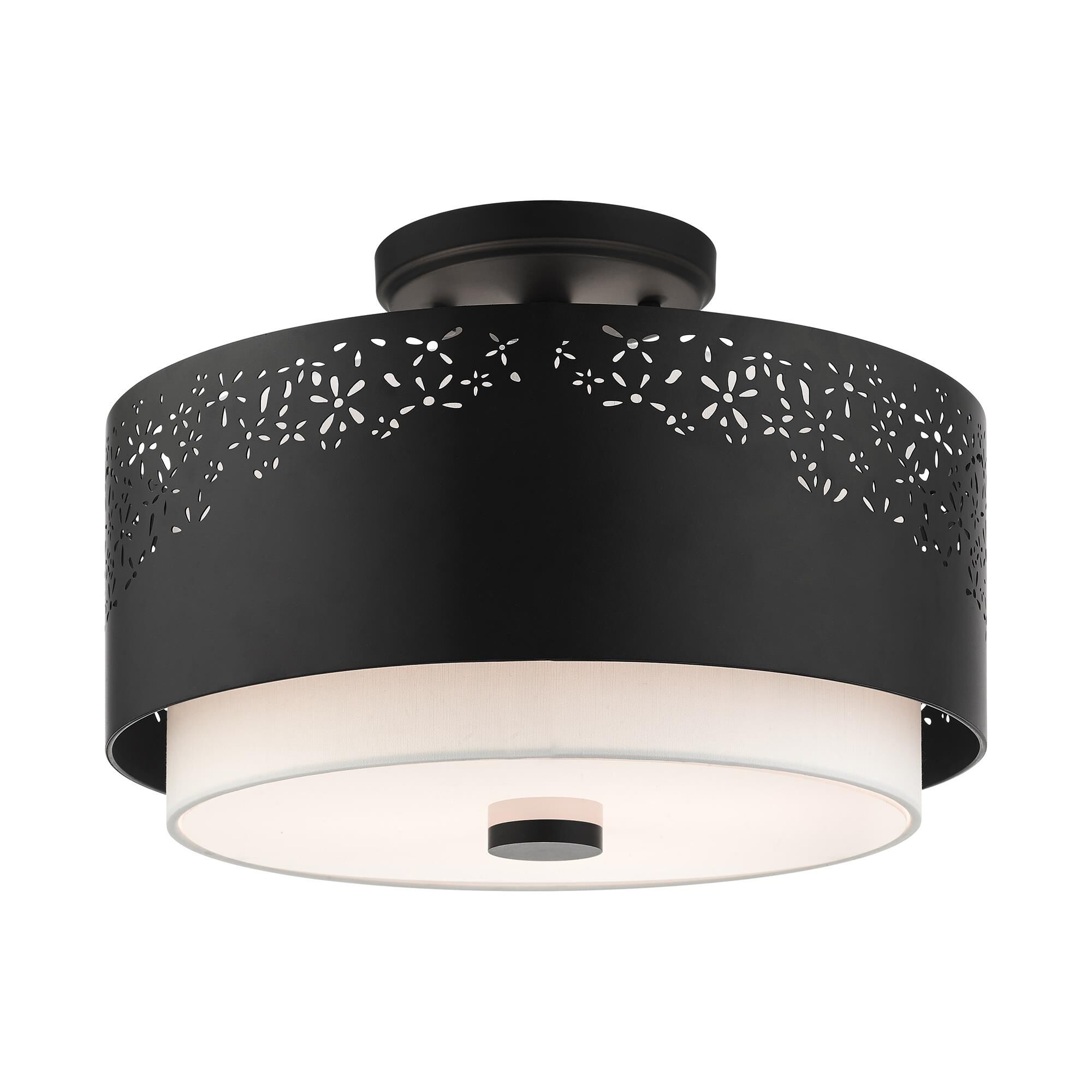 Shown in Black finish and Hand Crafted Hardback  Completely Finished With Off-White Color Fabric Outside and Inside shade