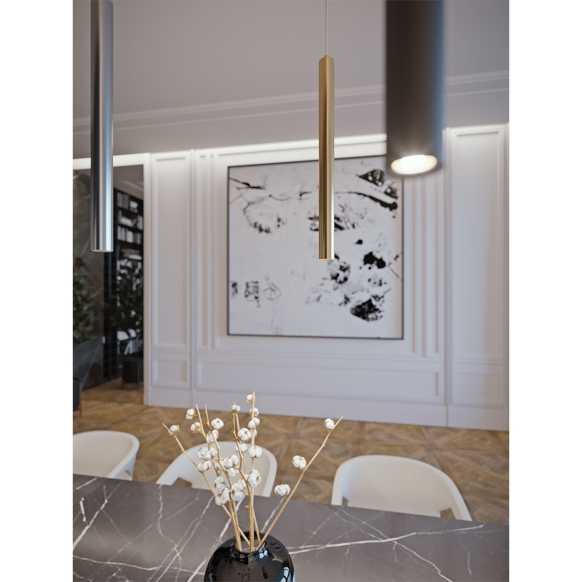 Shown in Satin Brass finish and Steel shade