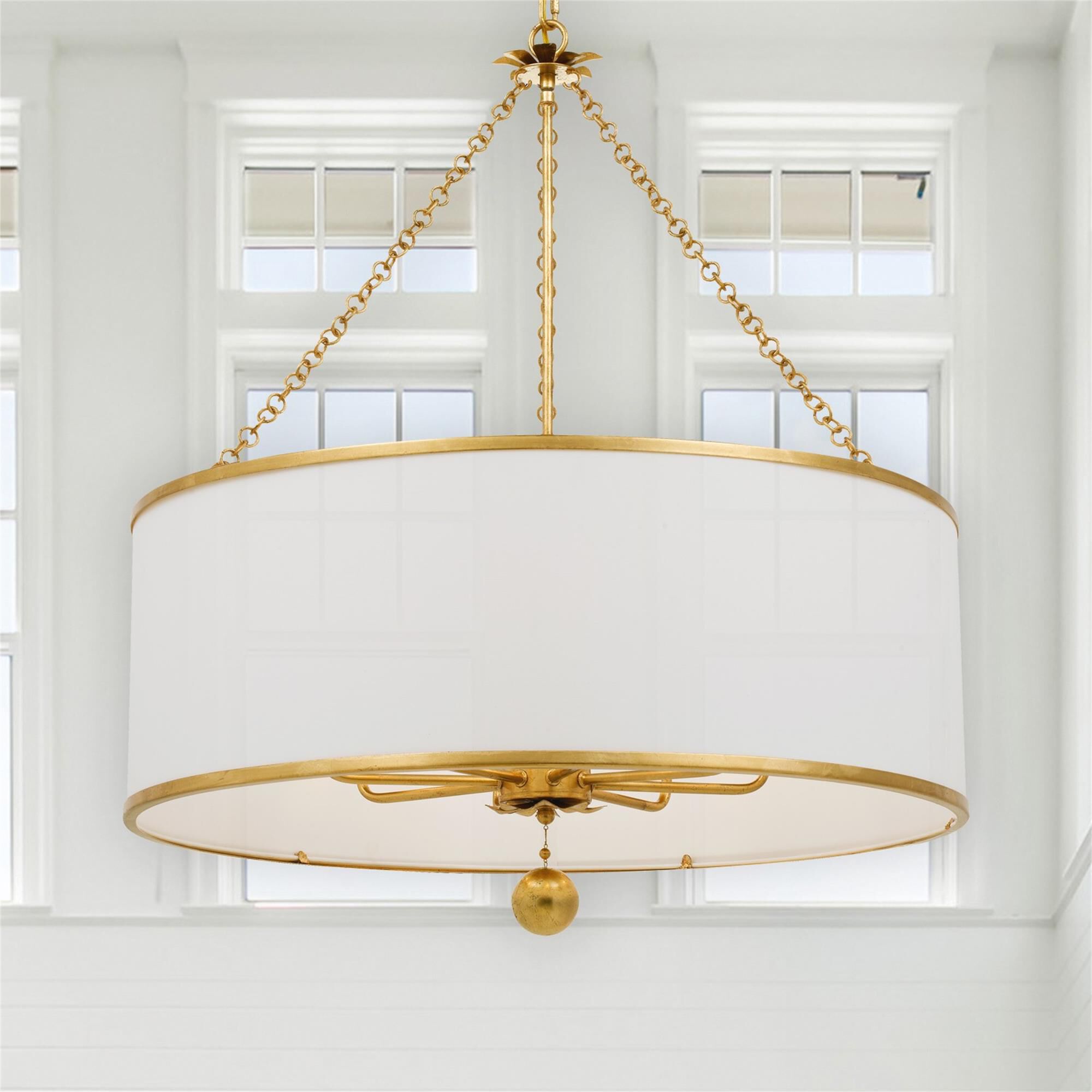 Shown in Antique Gold finish and White Silk shade