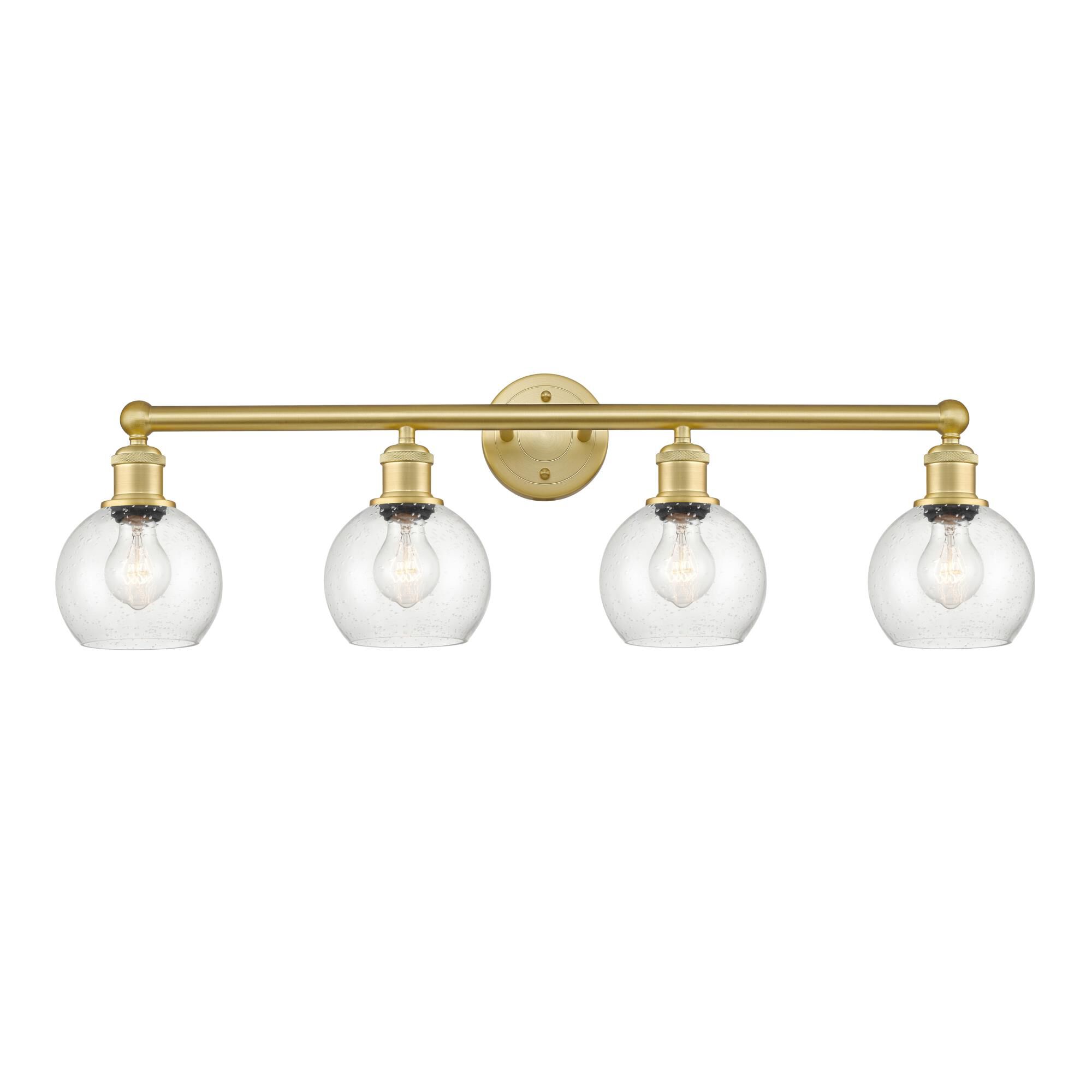 Shown in Satin Gold finish and Seedy glass