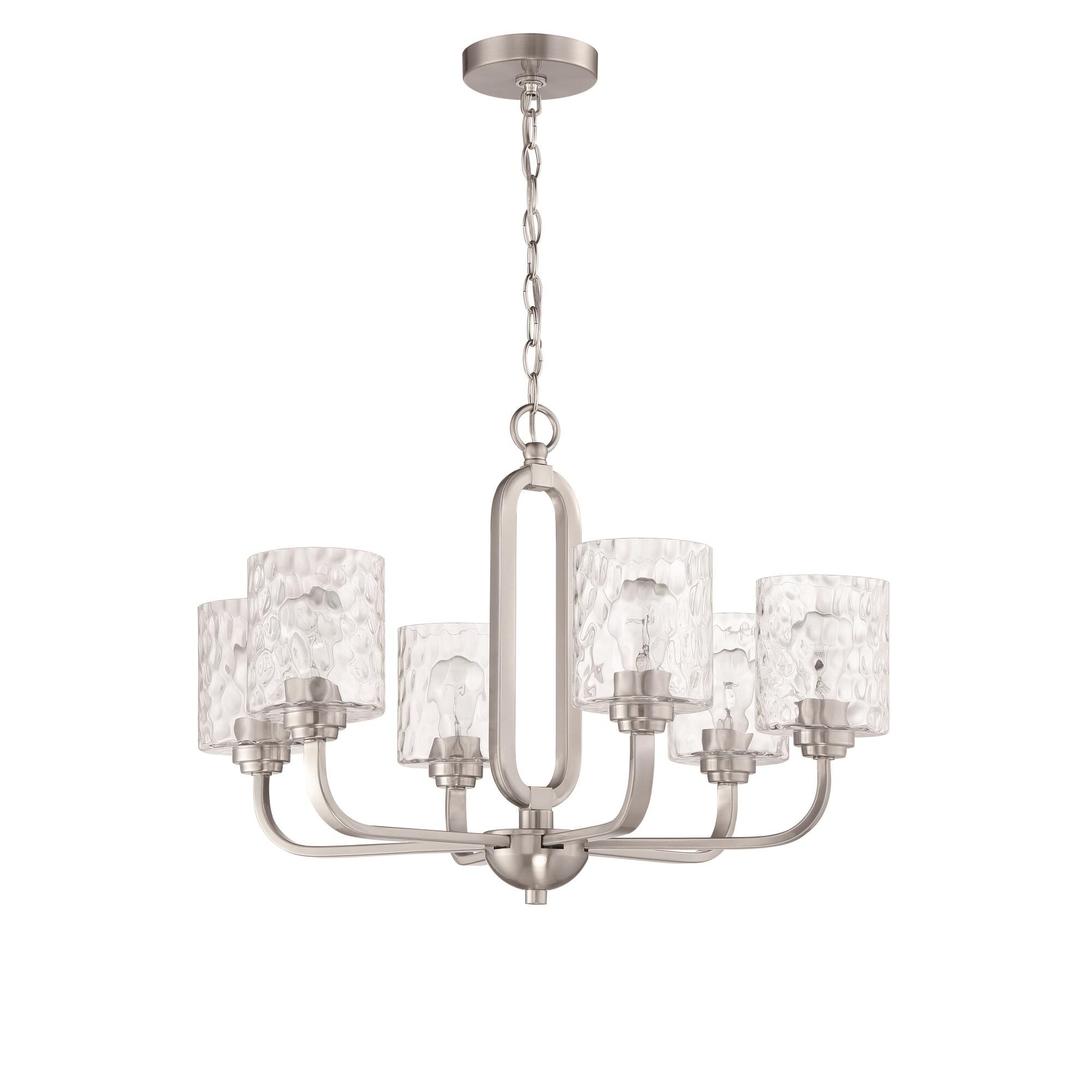 Shown in Brushed Polished Nickel finish and Clear Hammered glass and Glass shade