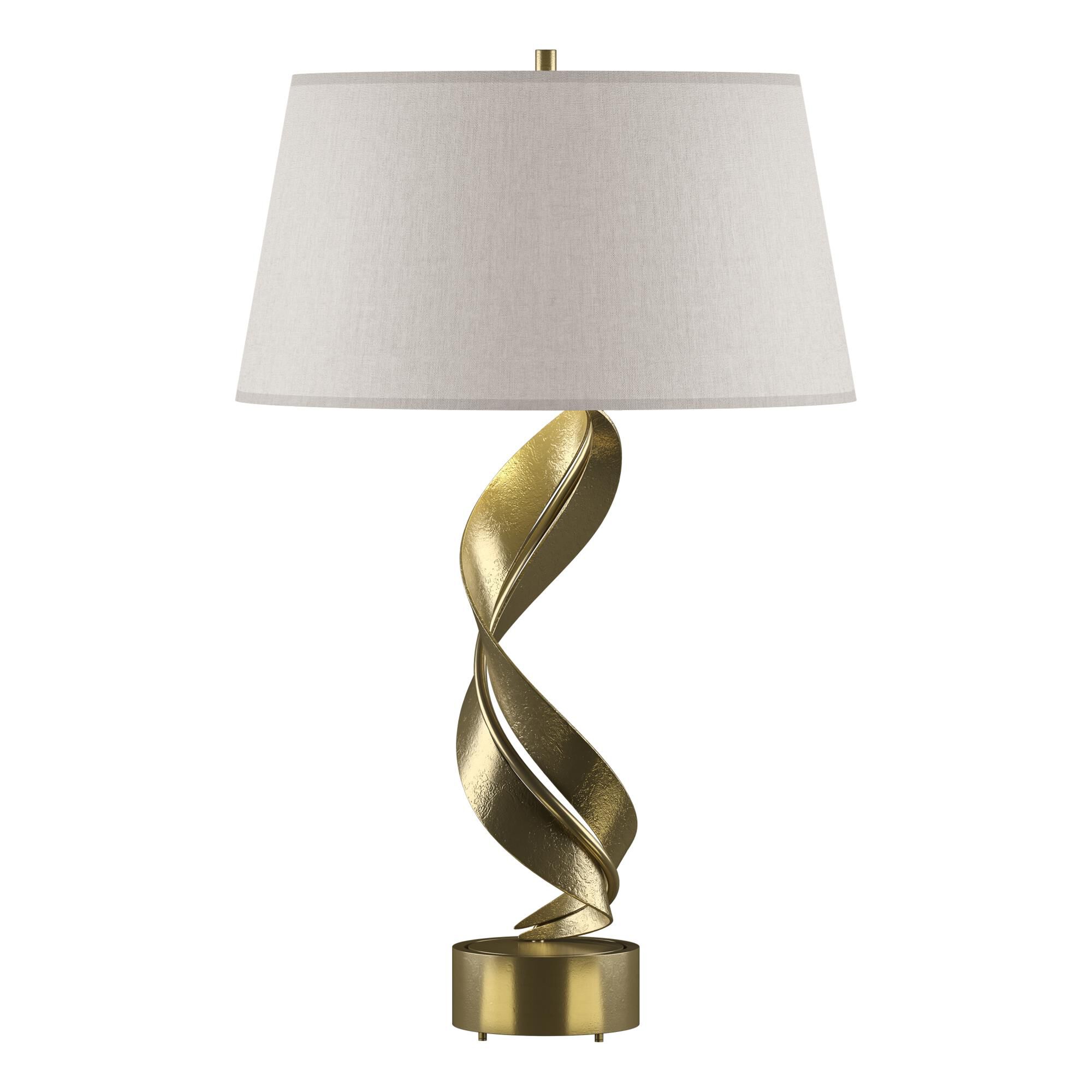 Shown in Modern Brass finish and Flax shade