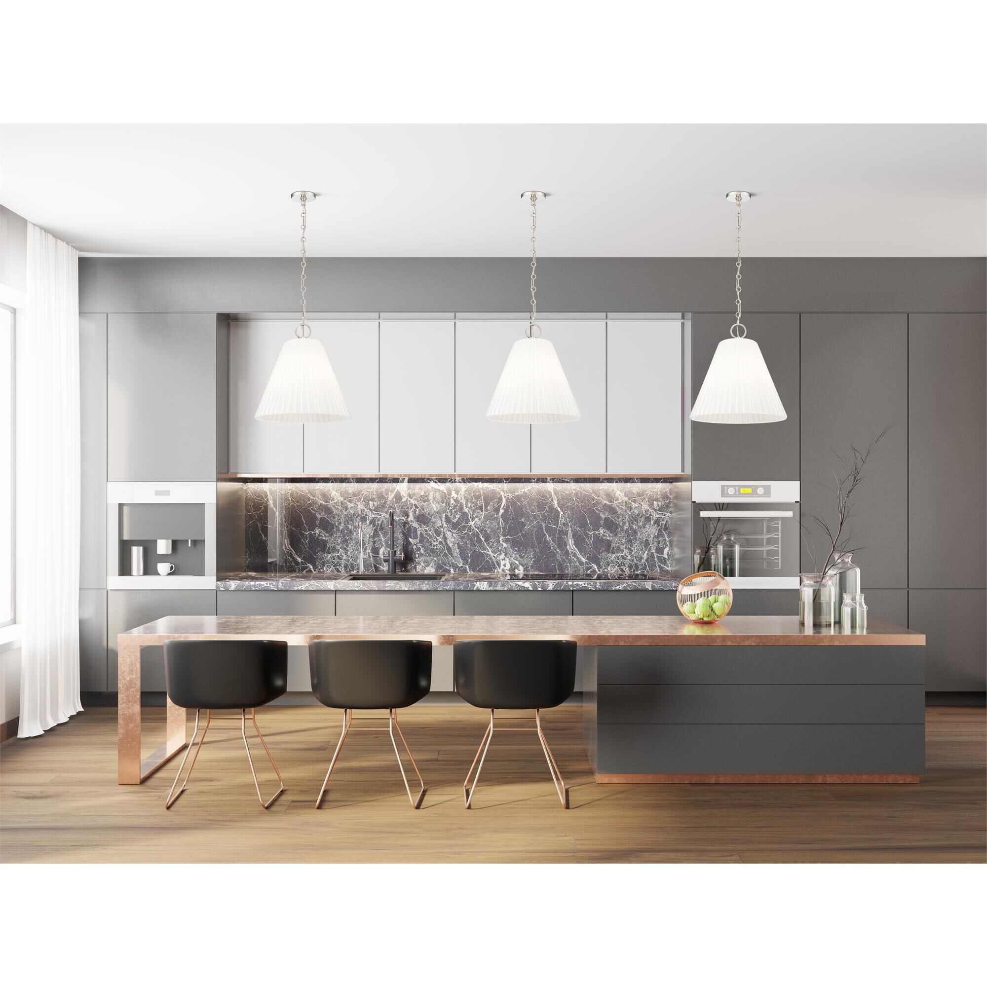 Shown in Polished Nickel finish and White glass and White shade