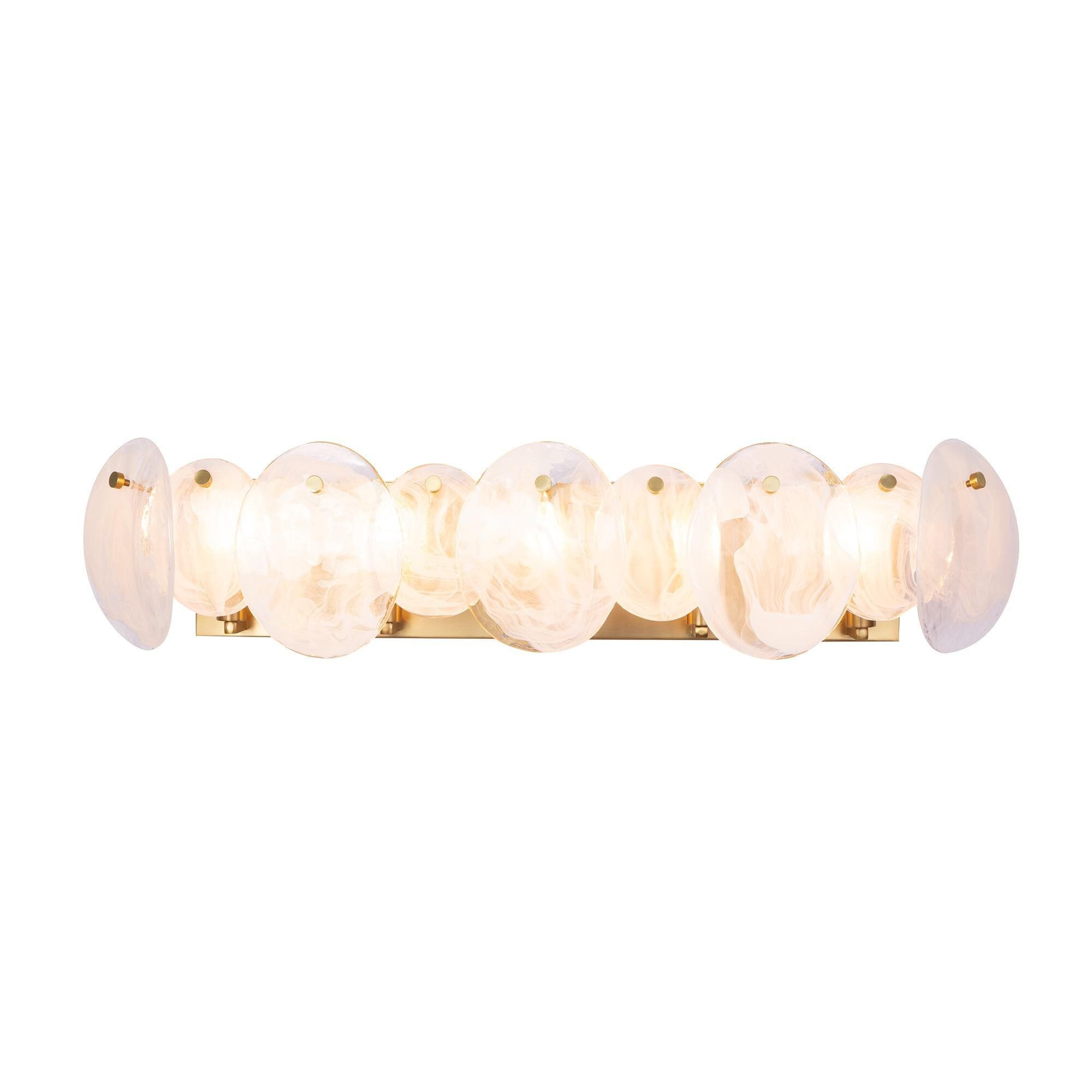 Shown in Brushed Brass finish and Wispy White Murano Style glass