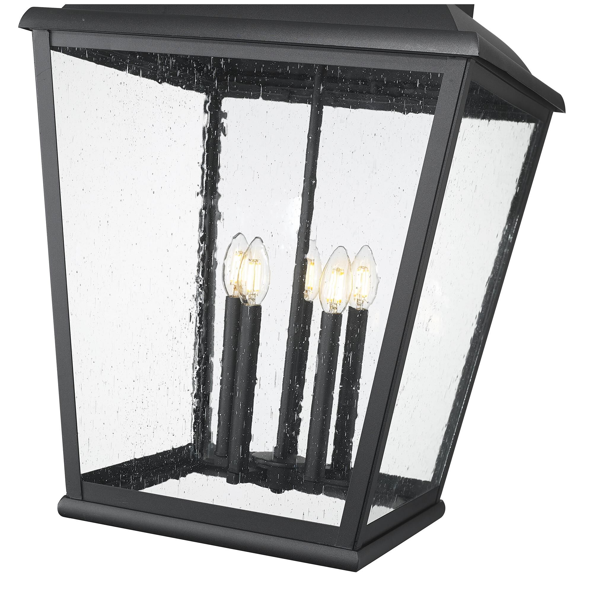 Shown in Sand Black finish and Clear Seedy glass