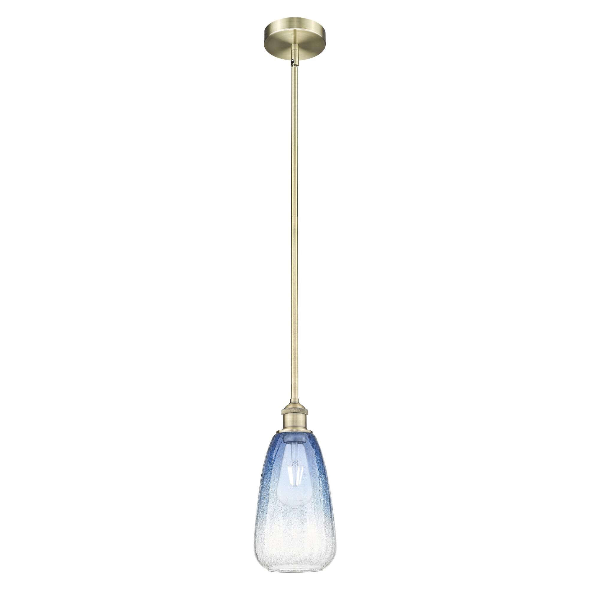 Shown in Antique Brass finish and Sapphire Blue glass