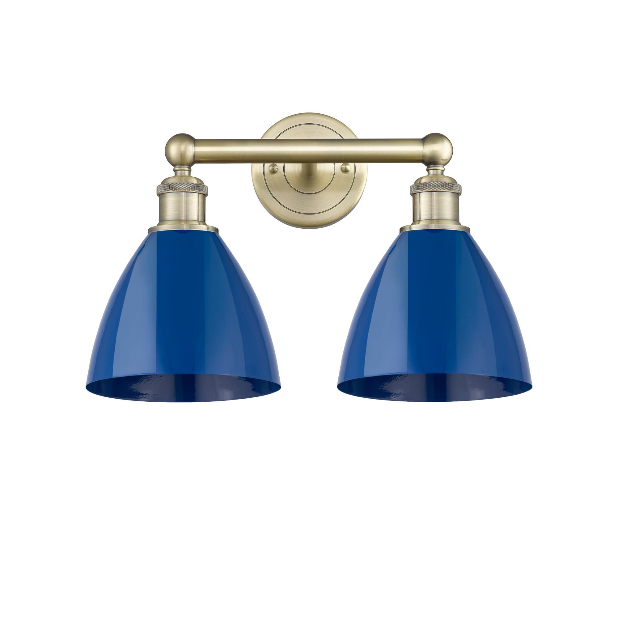 Shown in Antique Brass finish and Blue shade