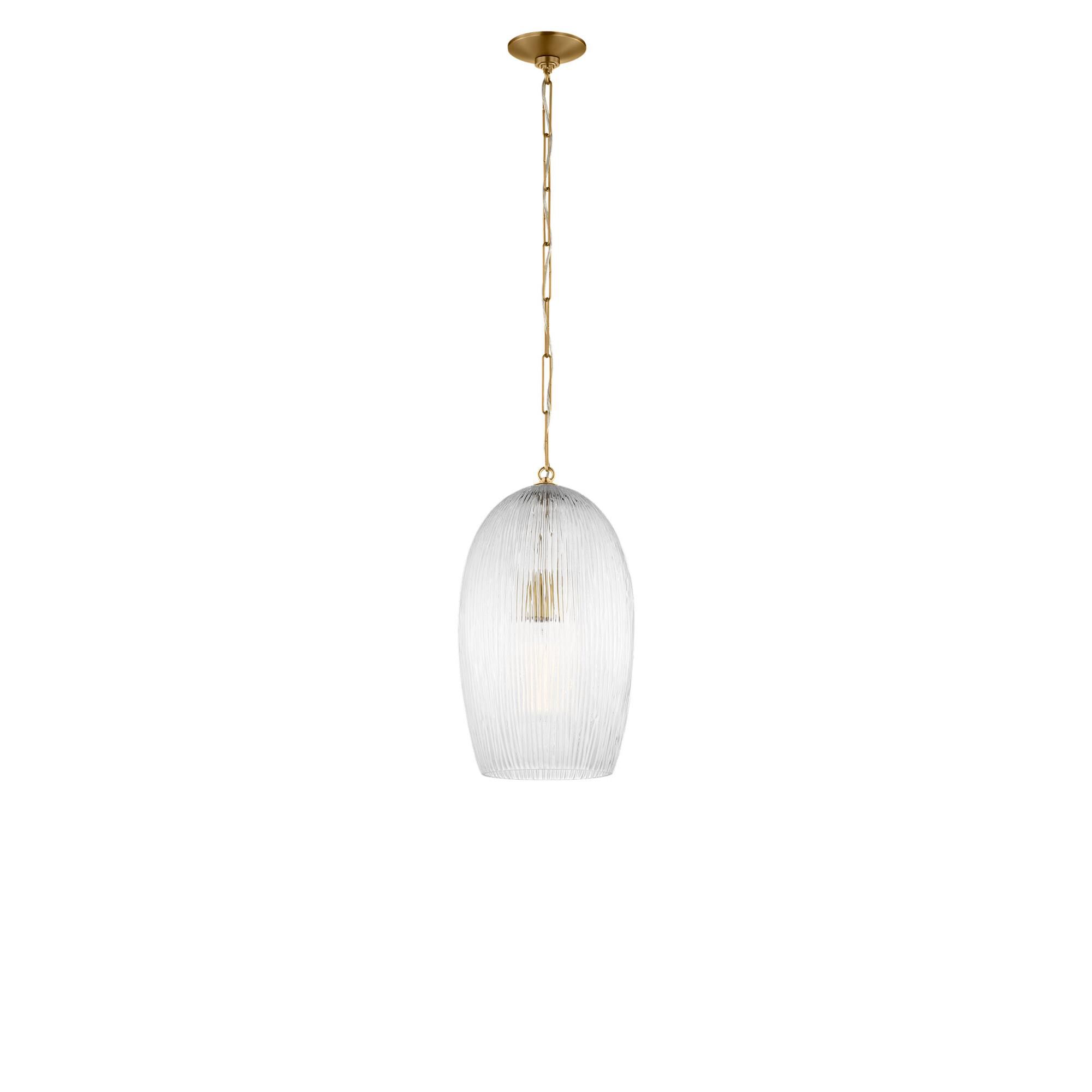 Shown in Burnished Brass finish and Striped Clear glass