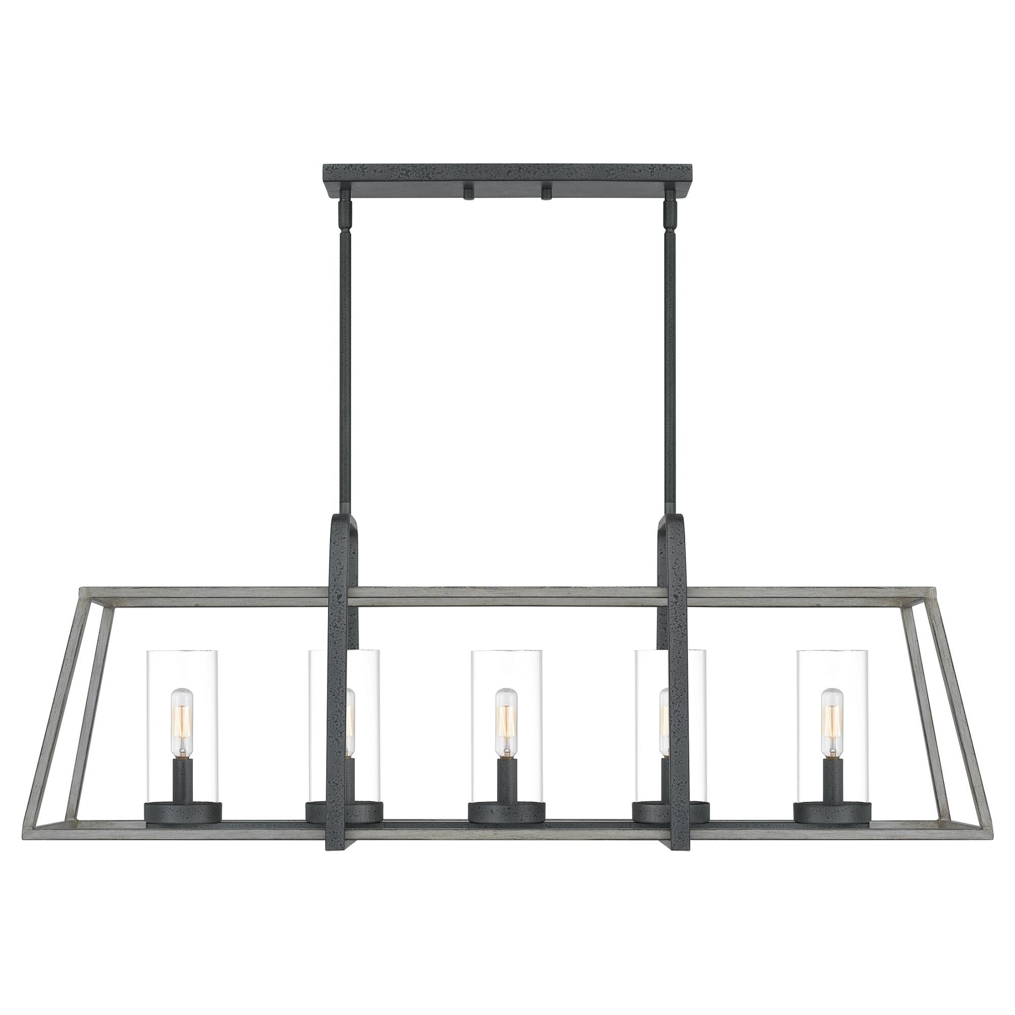 Shown in Distressed Iron finish and Clear Glass shade