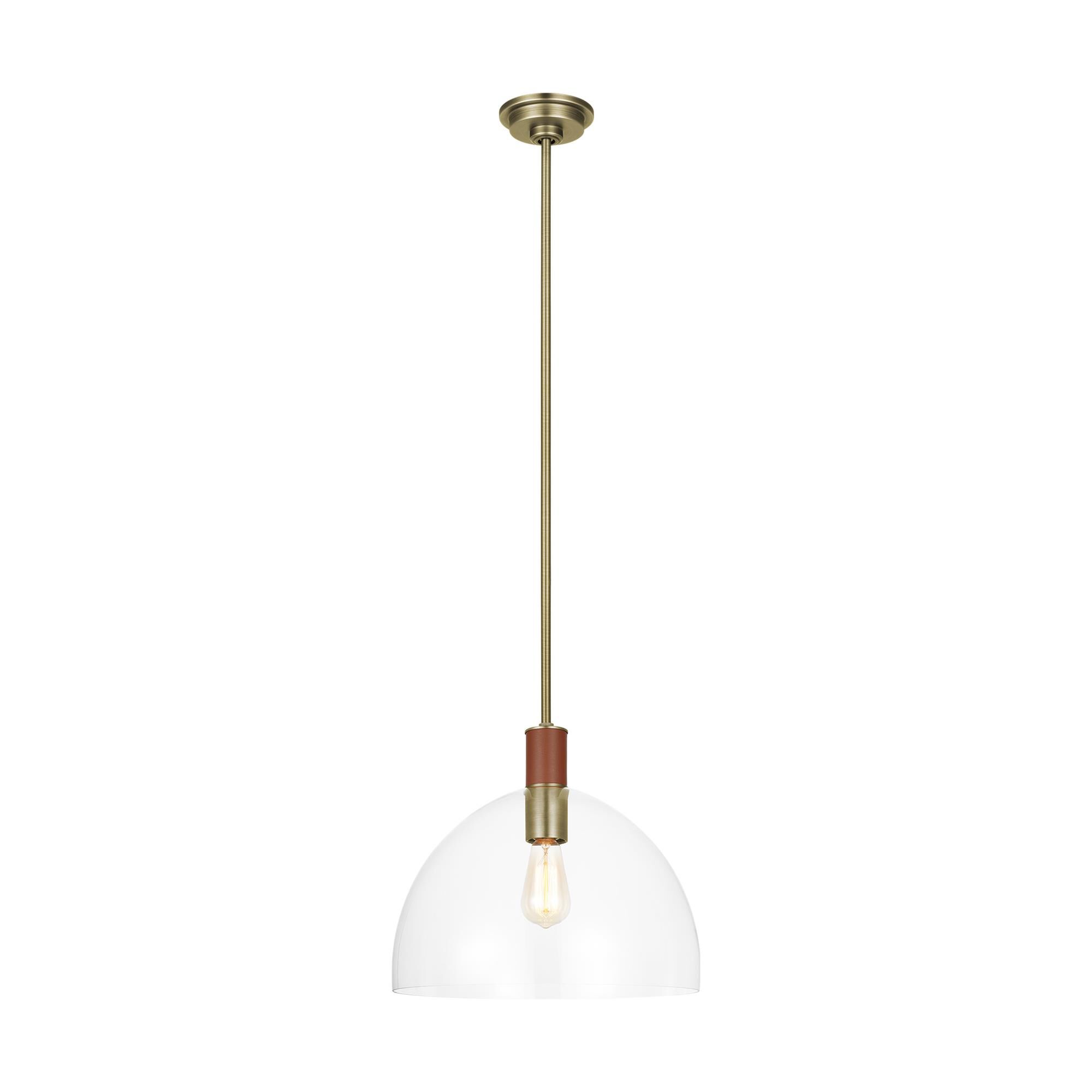 Shown in Time Worn Brass finish and Clear glass
