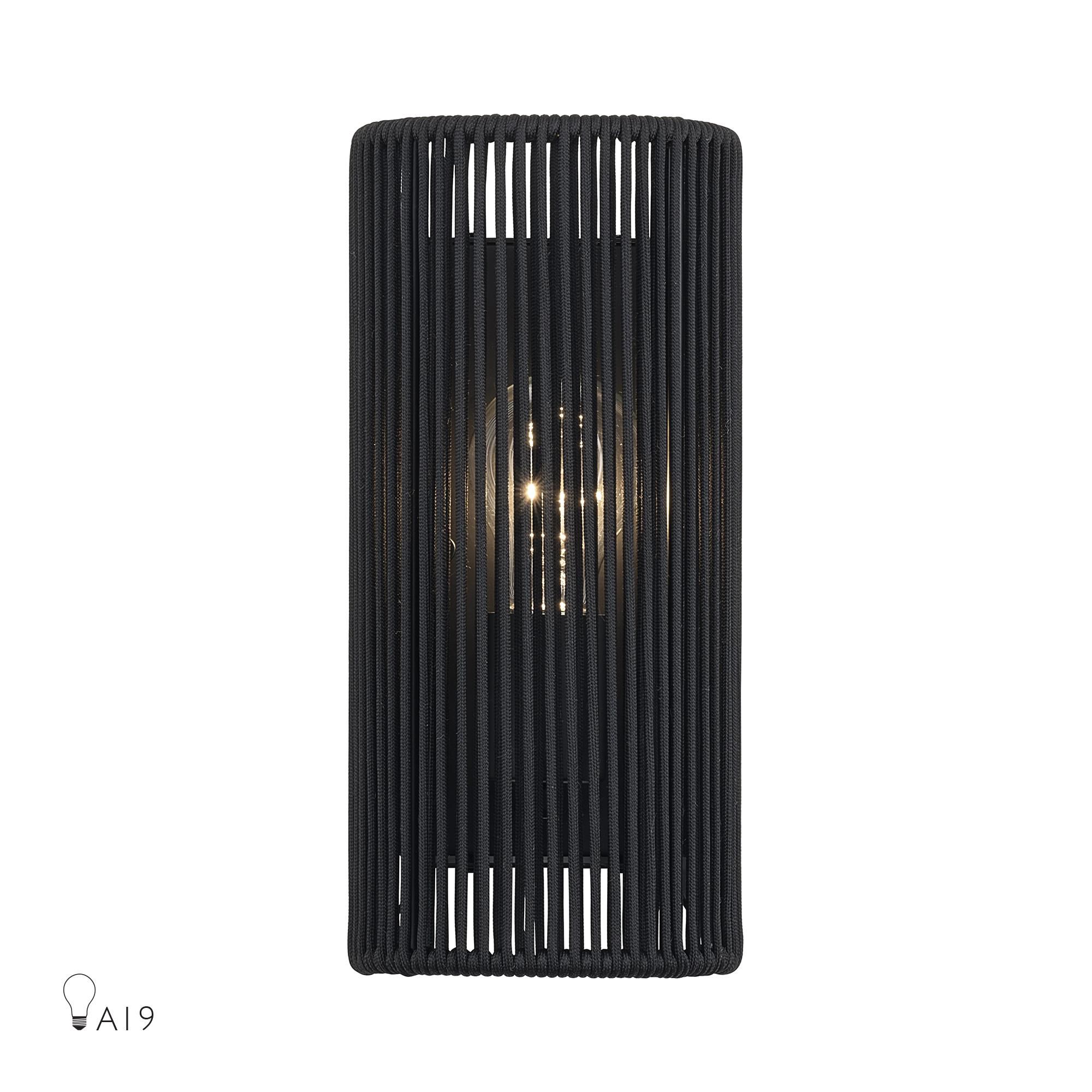 Shown in Black finish and Hand-Woven Parisian Night Color Polyester Rope shade