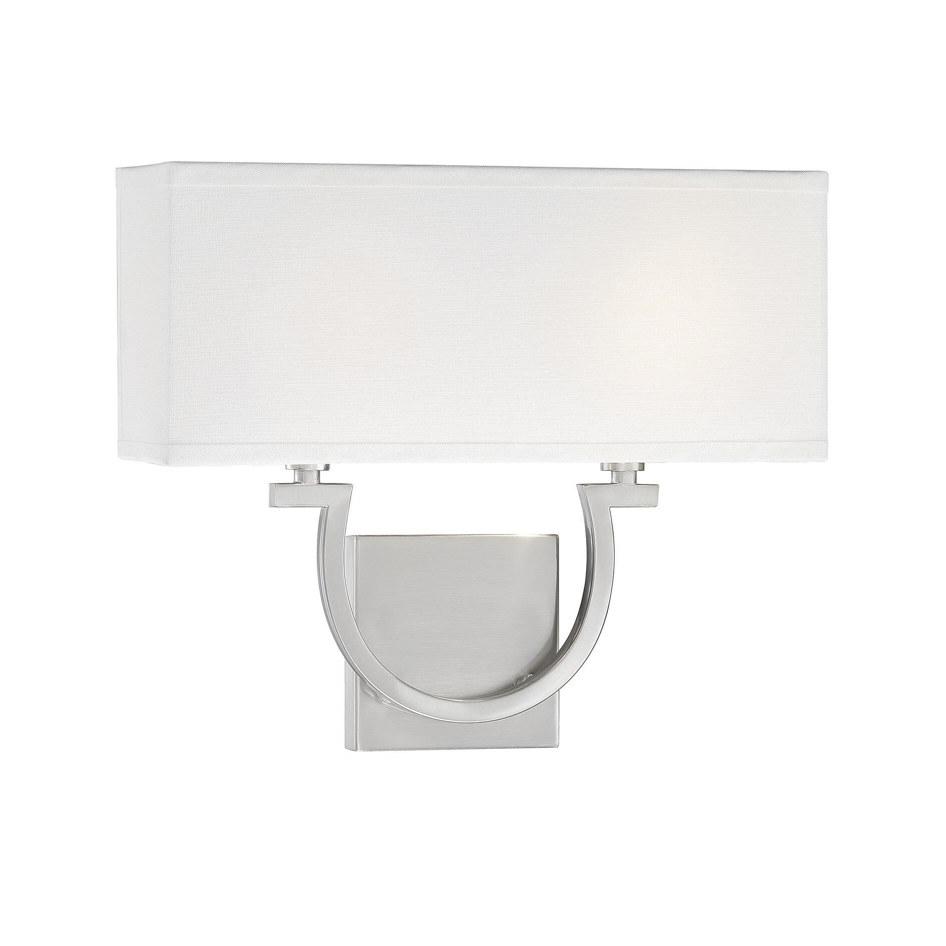 Shown in Satin Nickel finish and White Linen shade
