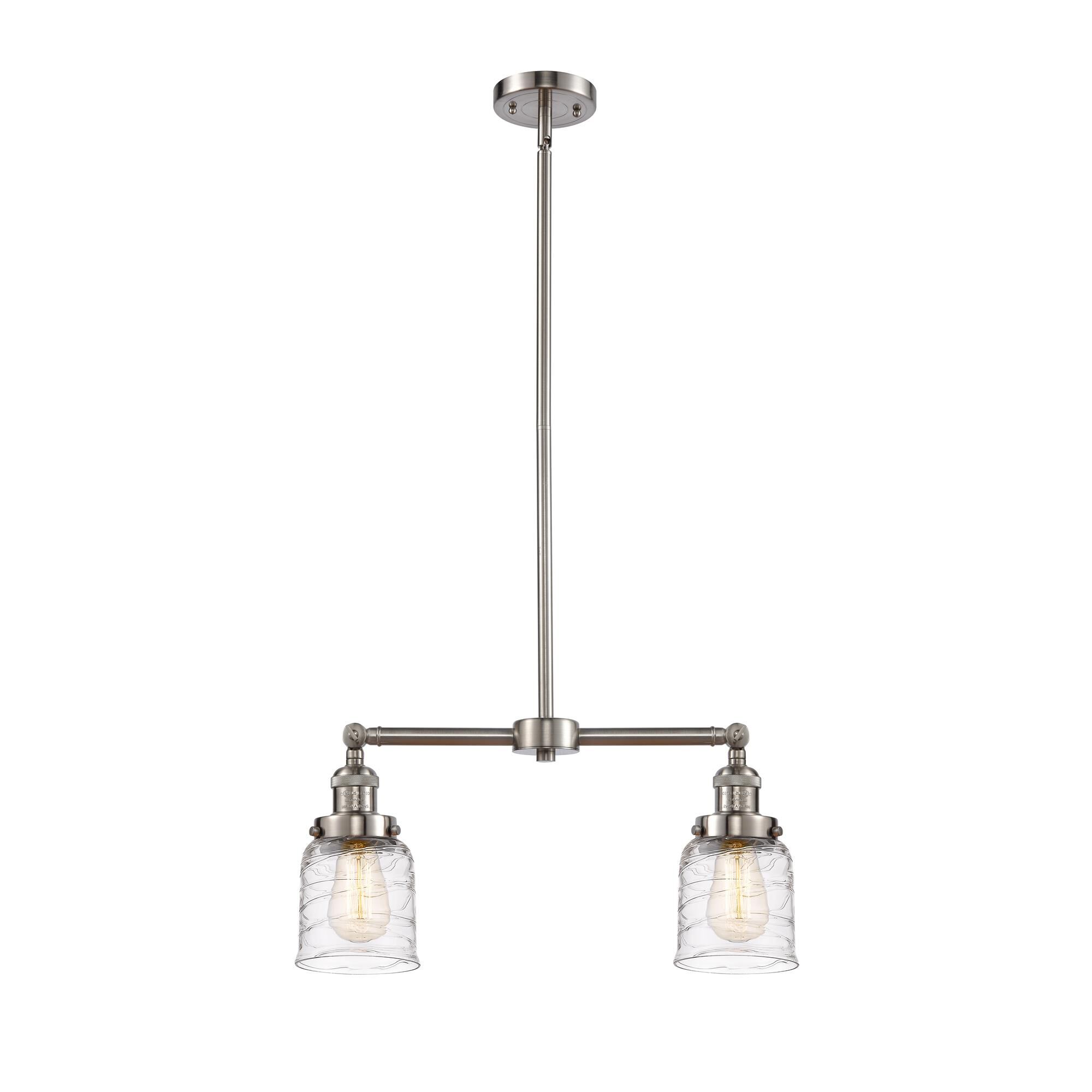Shown in Brushed Satin Nickel finish and Clear Deco Swirl glass