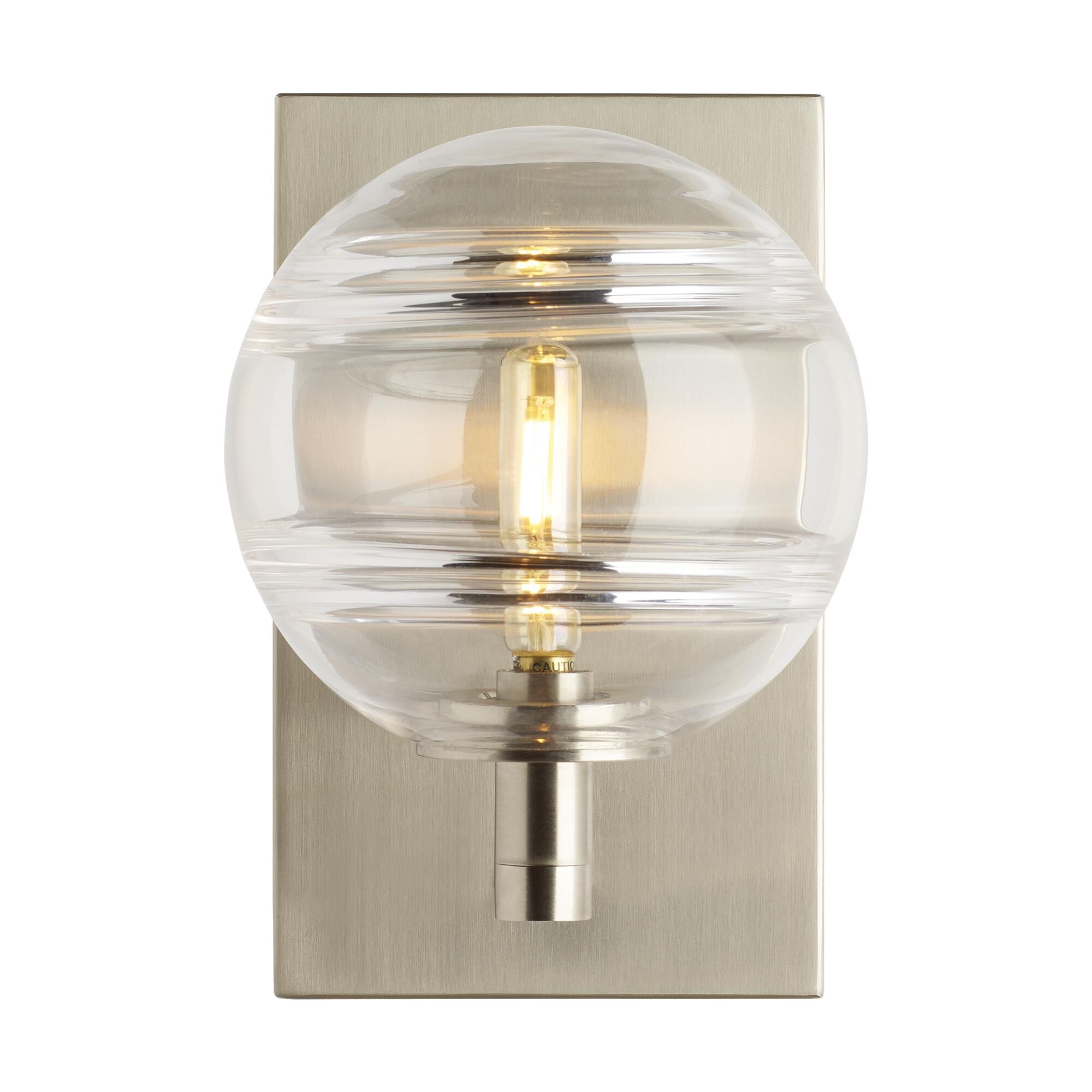 Shown in Satin Nickel finish and Clear glass and 120 Volt accent