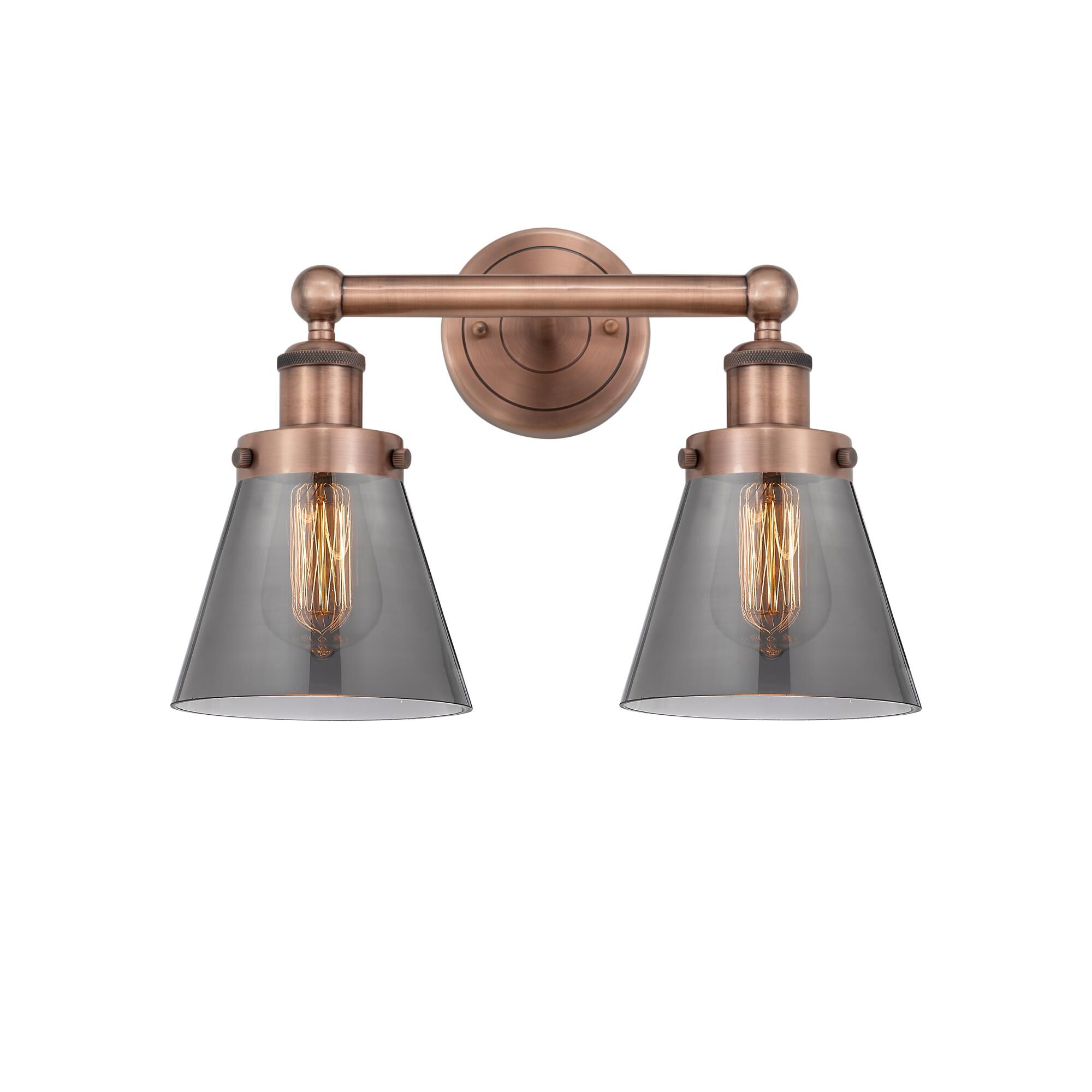 Shown in Antique Copper finish and Plated Smoke glass