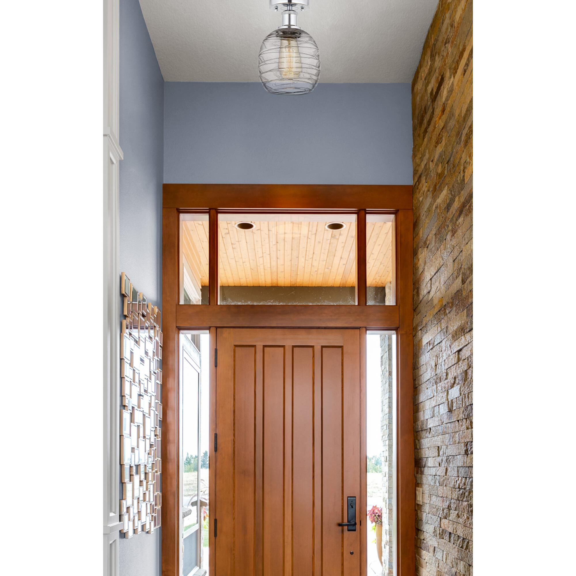 Shown in Polished Chrome finish and Deco Swirl glass