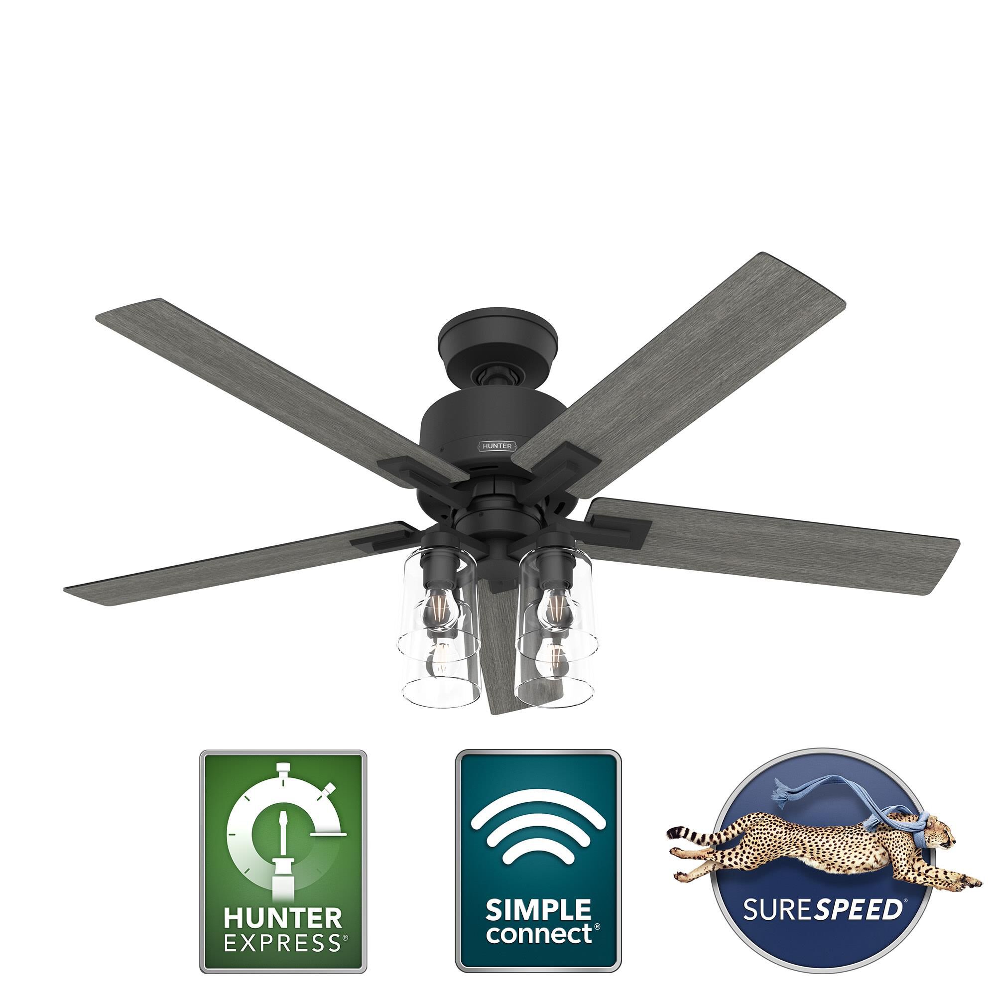 Techne 52 Inch Ceiling Fan with Light Kit by Hunter Fan